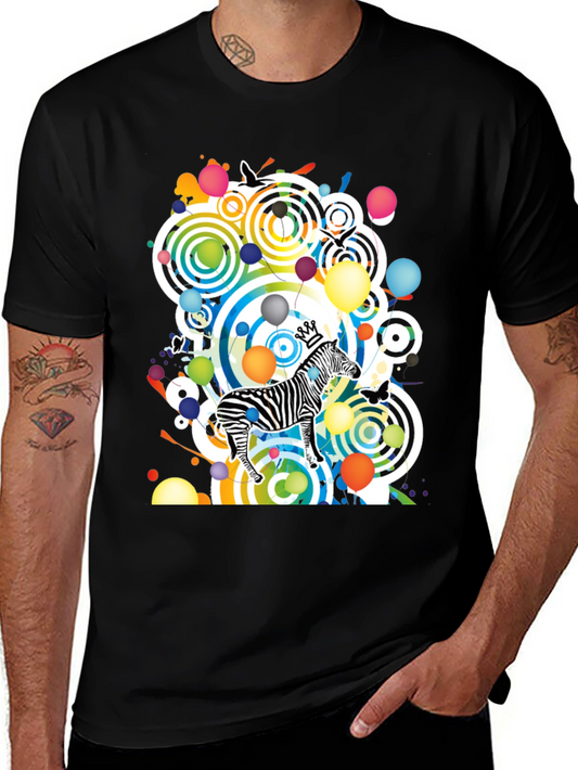 Funky Zebra Graphic Tee - Black Cotton T-Shirt