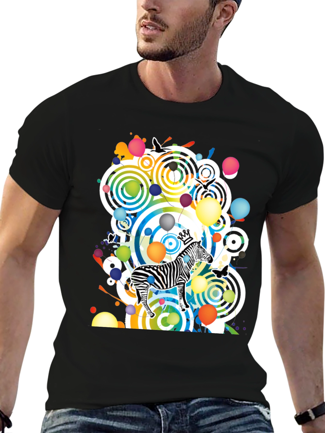 Funky Zebra Graphic Tee - Black Cotton T-Shirt
