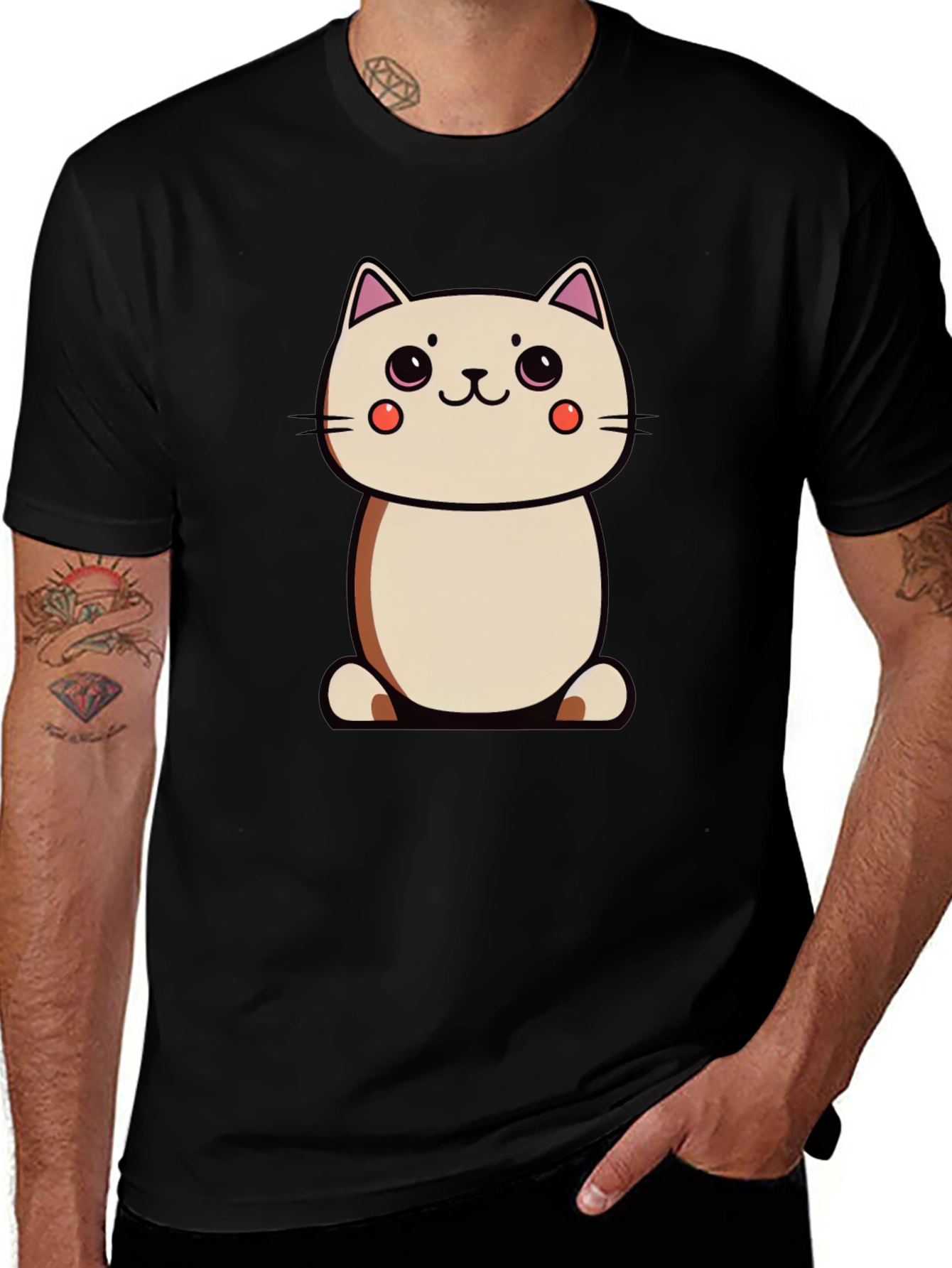 Cute Cartoon Cat Black T-Shirt