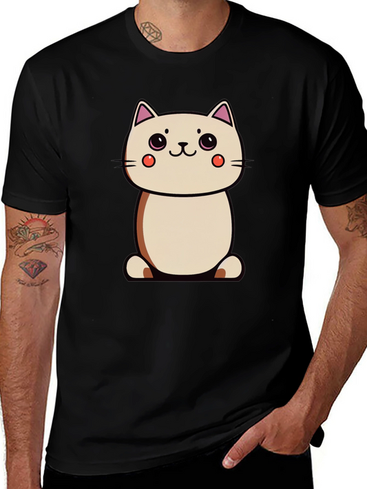 Cute Cartoon Cat Black T-Shirt