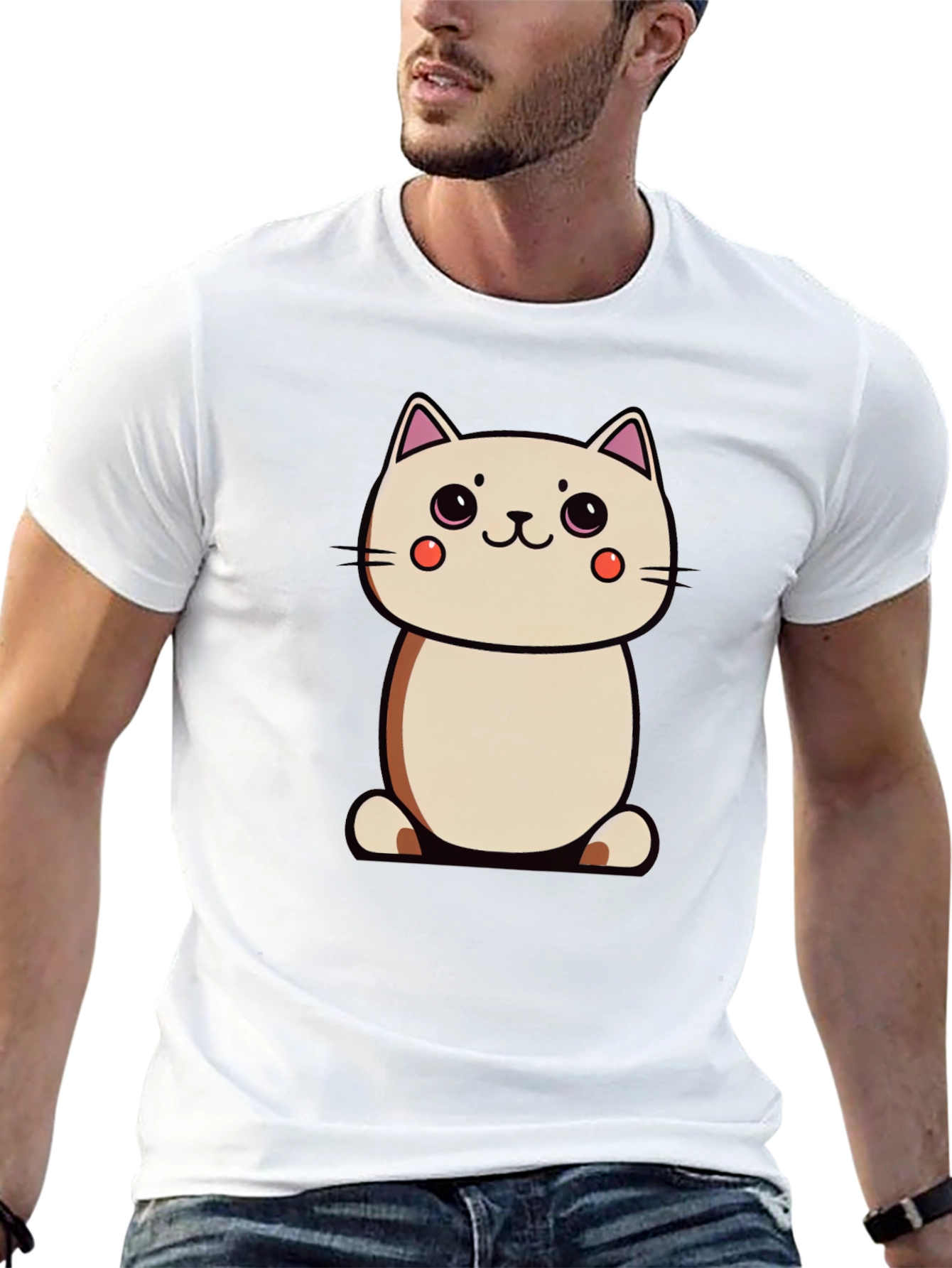 Cute Cartoon Cat Black T-Shirt
