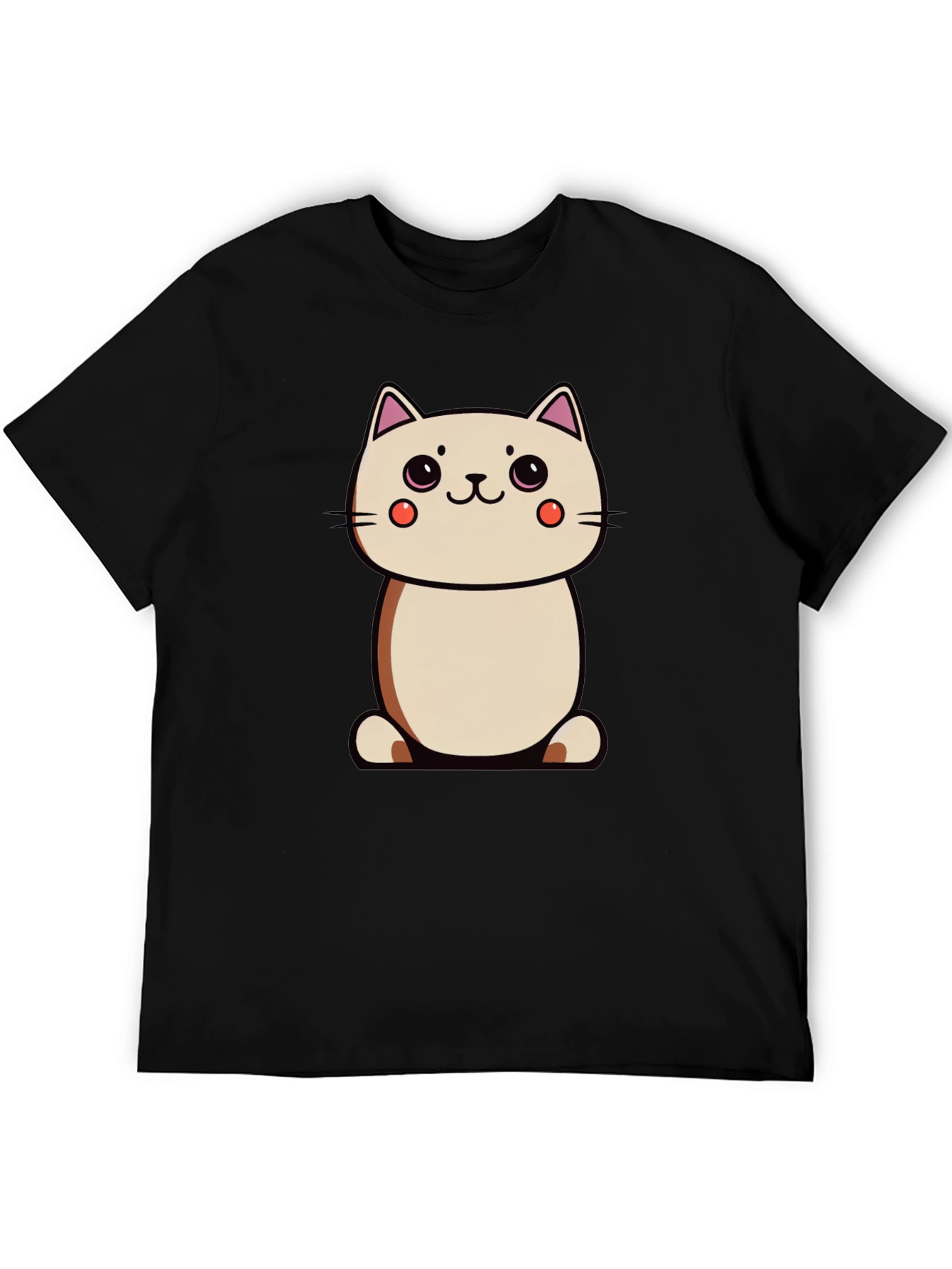 Cute Cartoon Cat Black T-Shirt