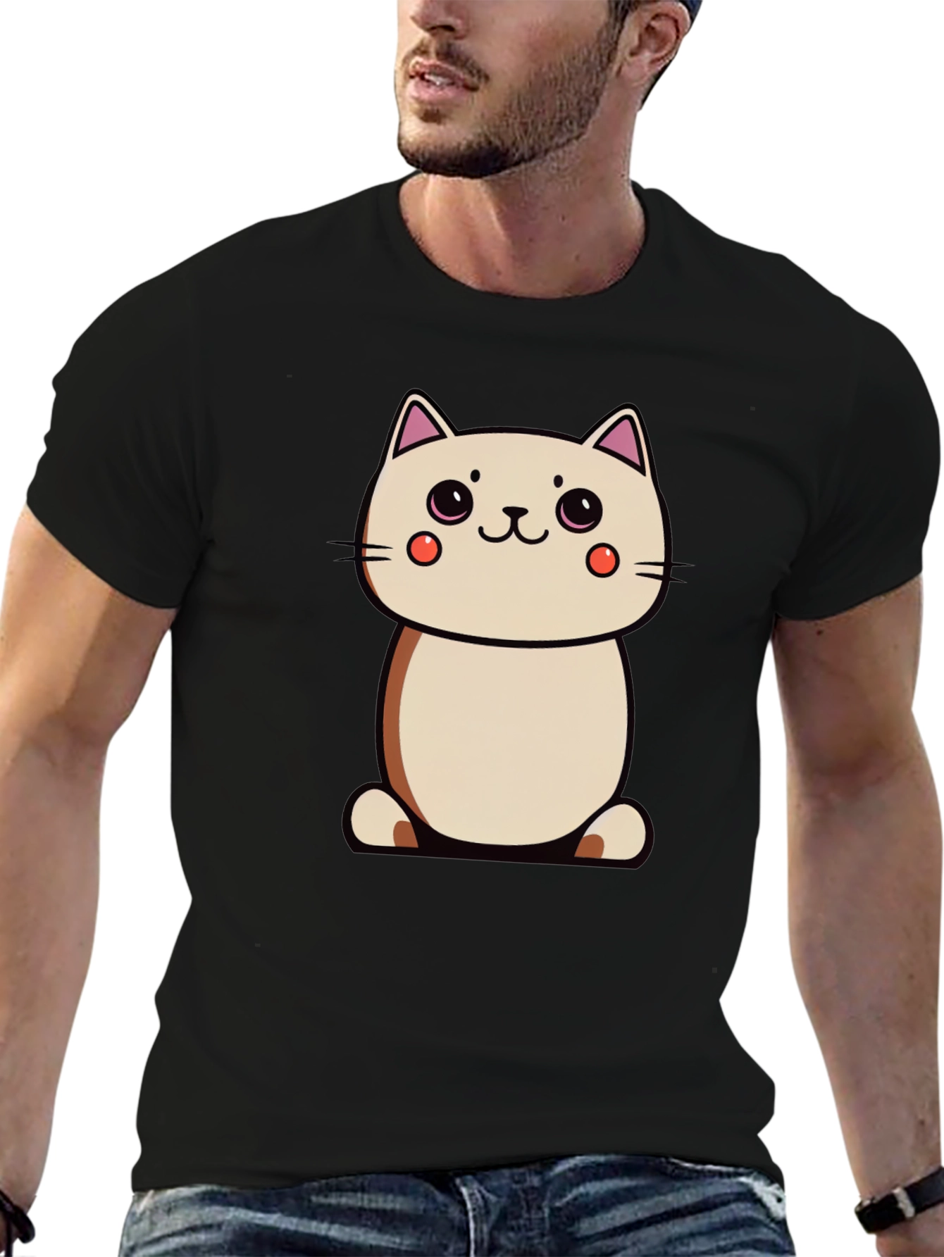 Cute Cartoon Cat Black T-Shirt