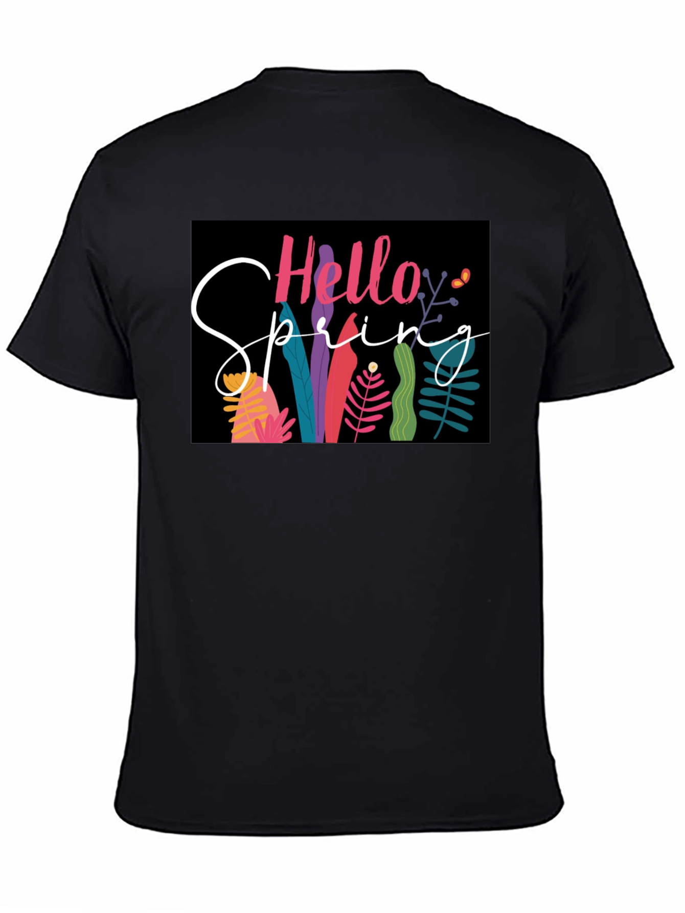 Hello Spring Graphic Tee - Black Cotton Casual