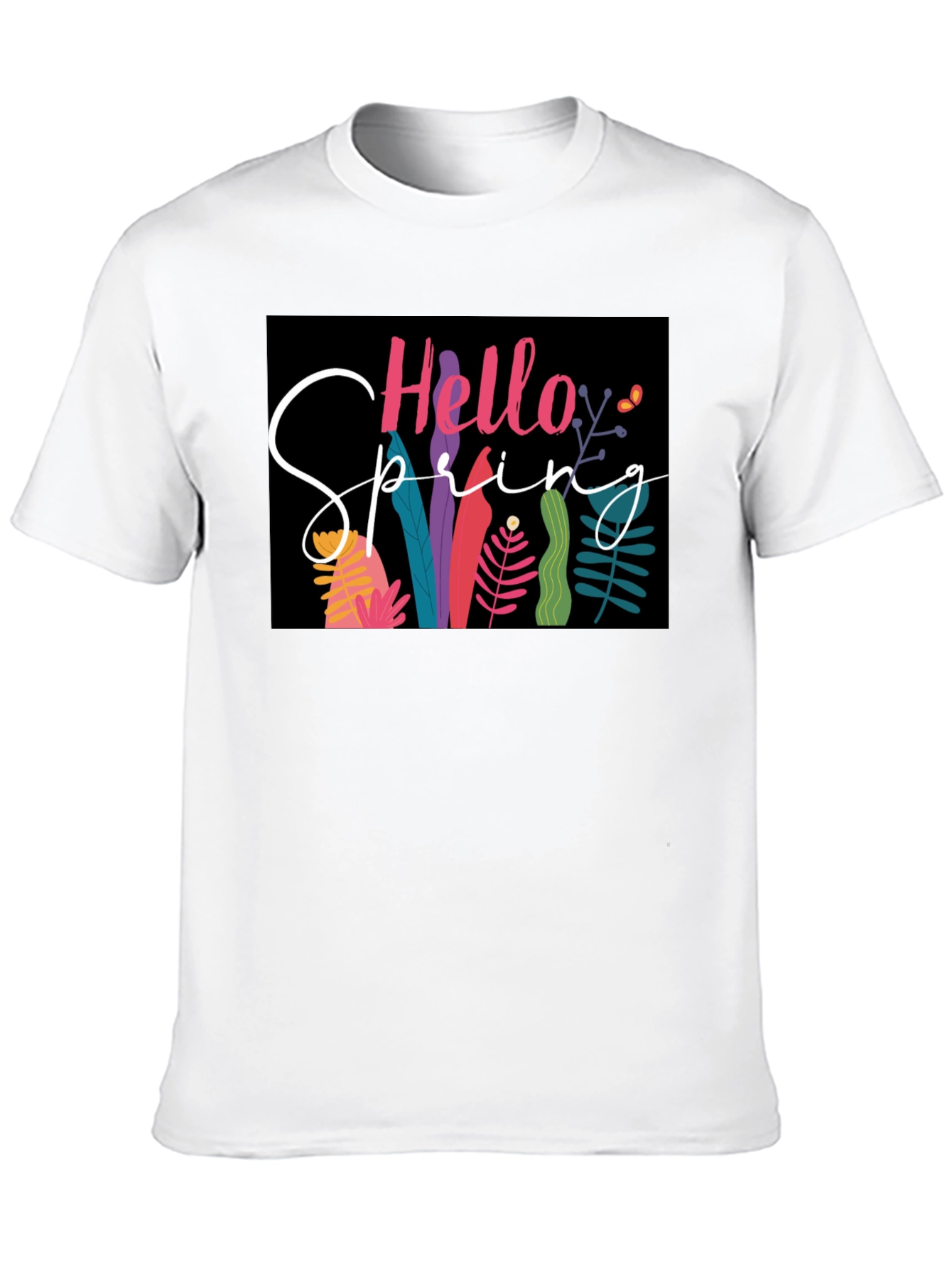 Hello Spring Graphic Tee - Black Cotton Casual