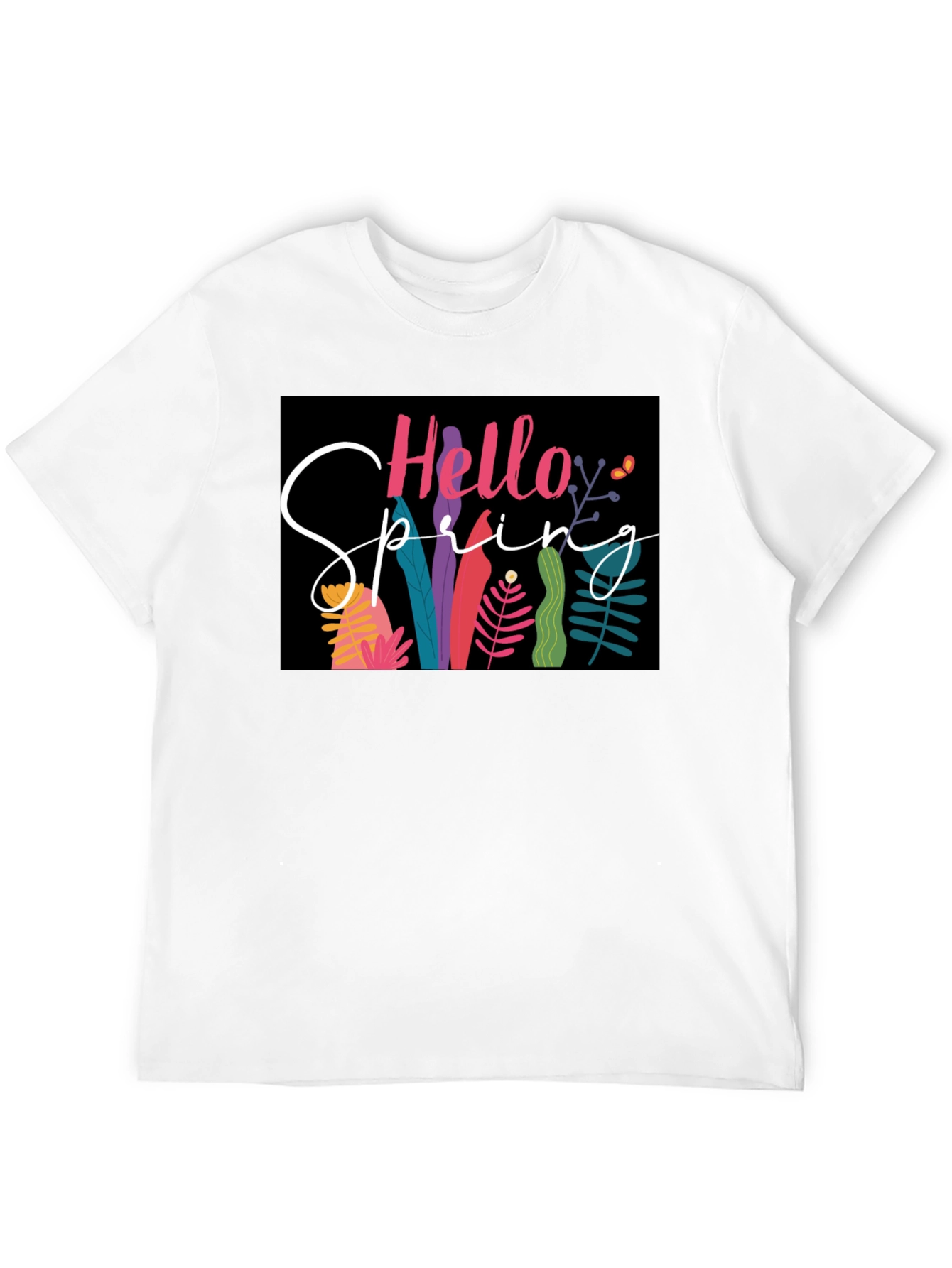 Hello Spring Graphic Tee - Black Cotton Casual