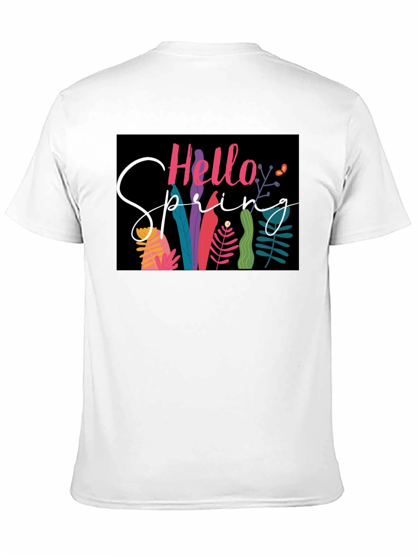 Hello Spring Graphic Tee - Black Cotton Casual