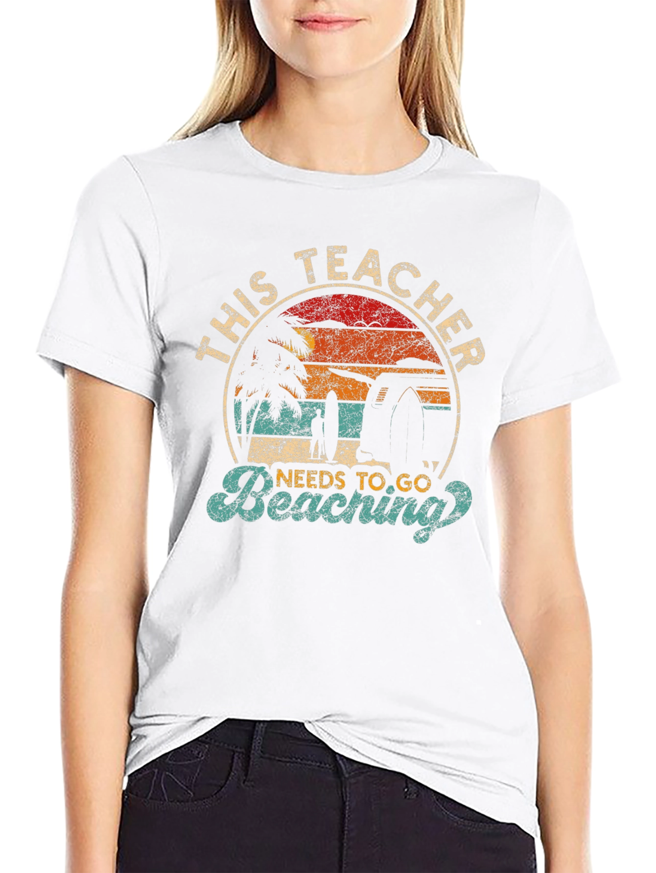 Teacher Beaching T-Shirt - Retro Sunset Vacation Tee