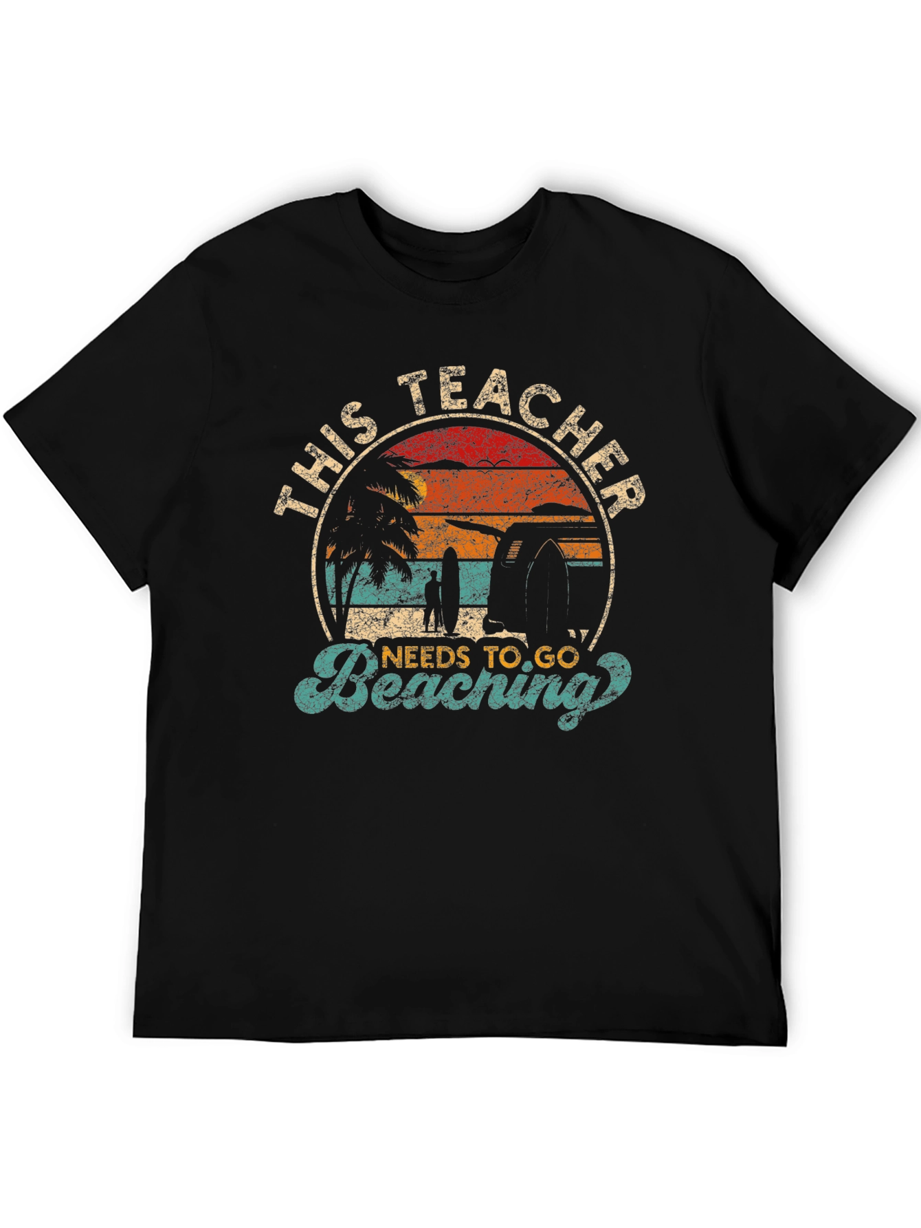 Teacher Beaching T-Shirt - Retro Sunset Vacation Tee