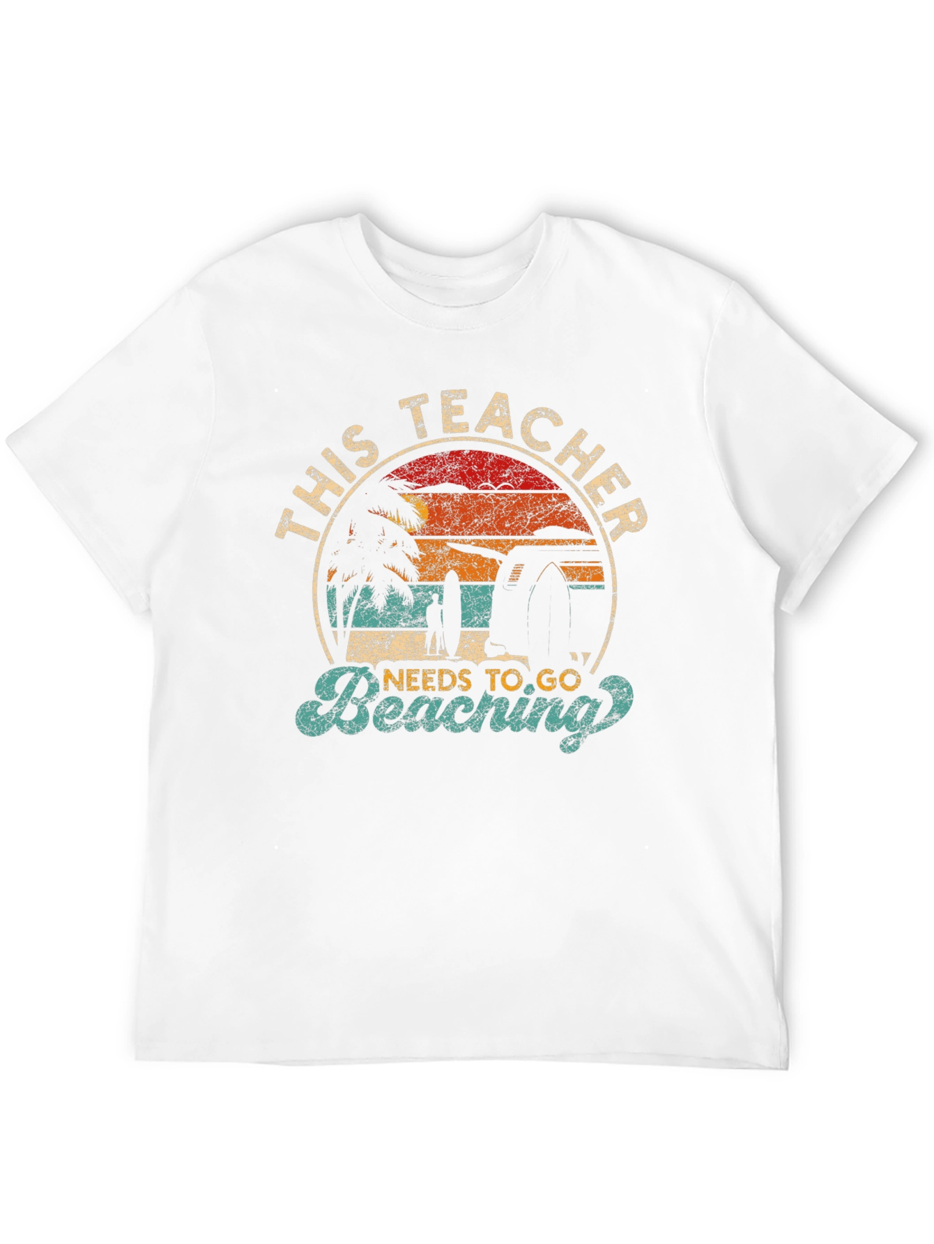 Teacher Beaching T-Shirt - Retro Sunset Vacation Tee