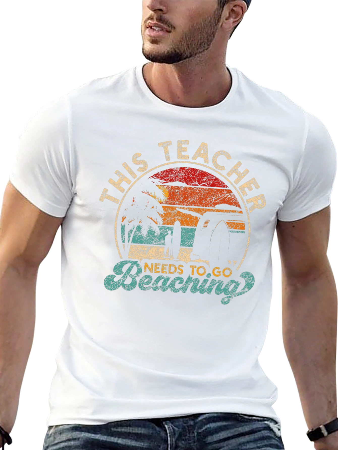 Teacher Beaching T-Shirt - Retro Sunset Vacation Tee
