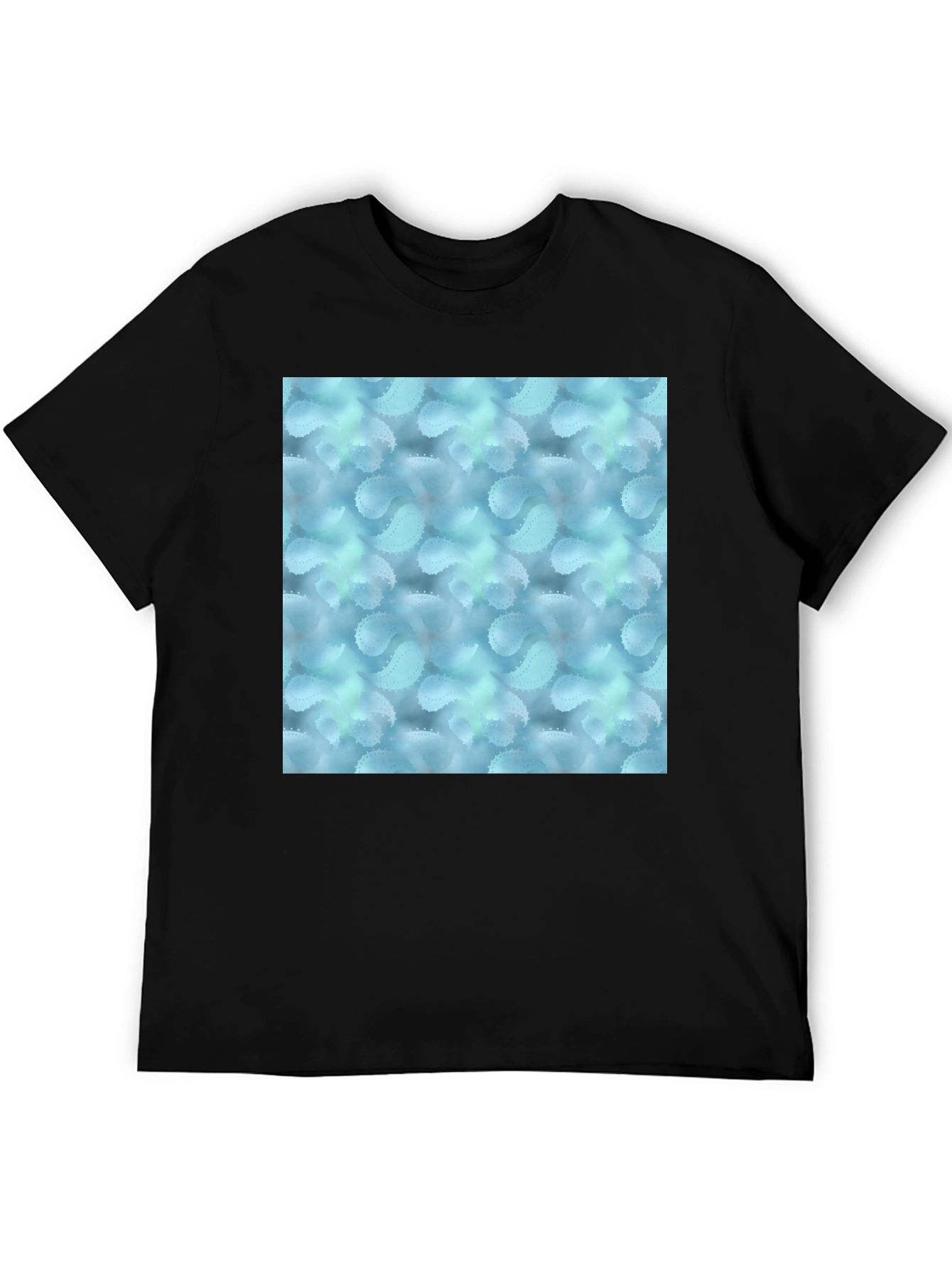 Stylish Black Tee with Abstract Blue Pattern