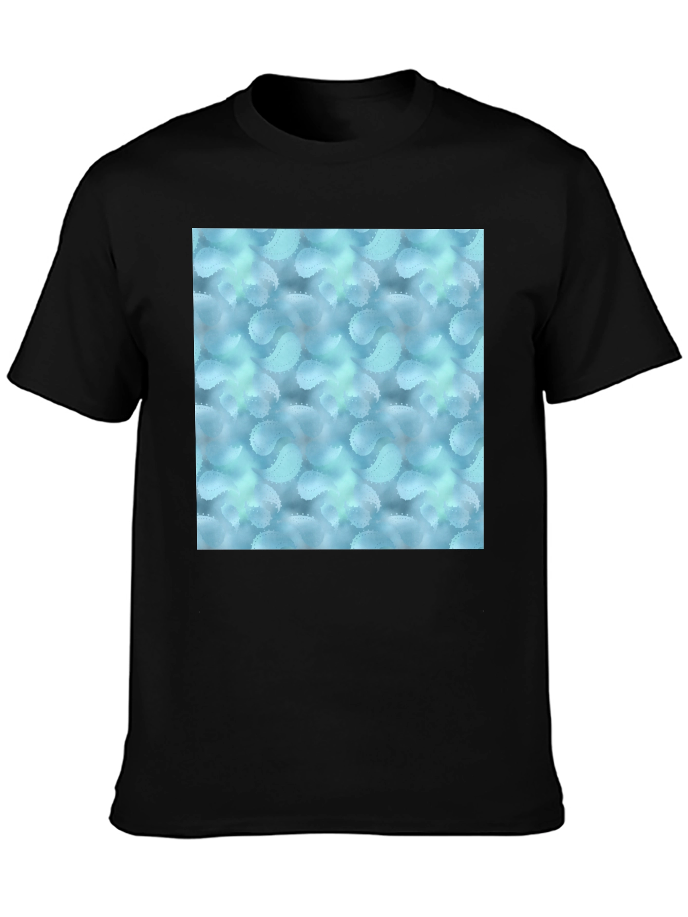 Stylish Black Tee with Abstract Blue Pattern