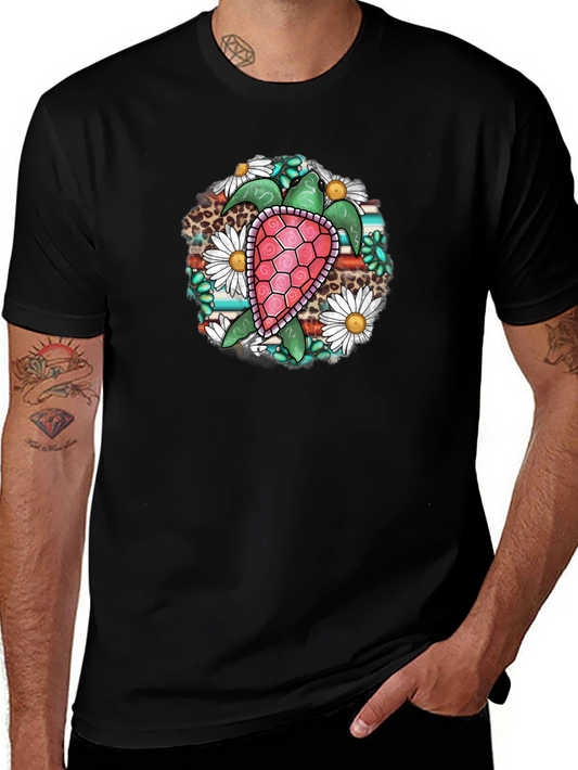 Turtle Floral Graphic Tee - Black