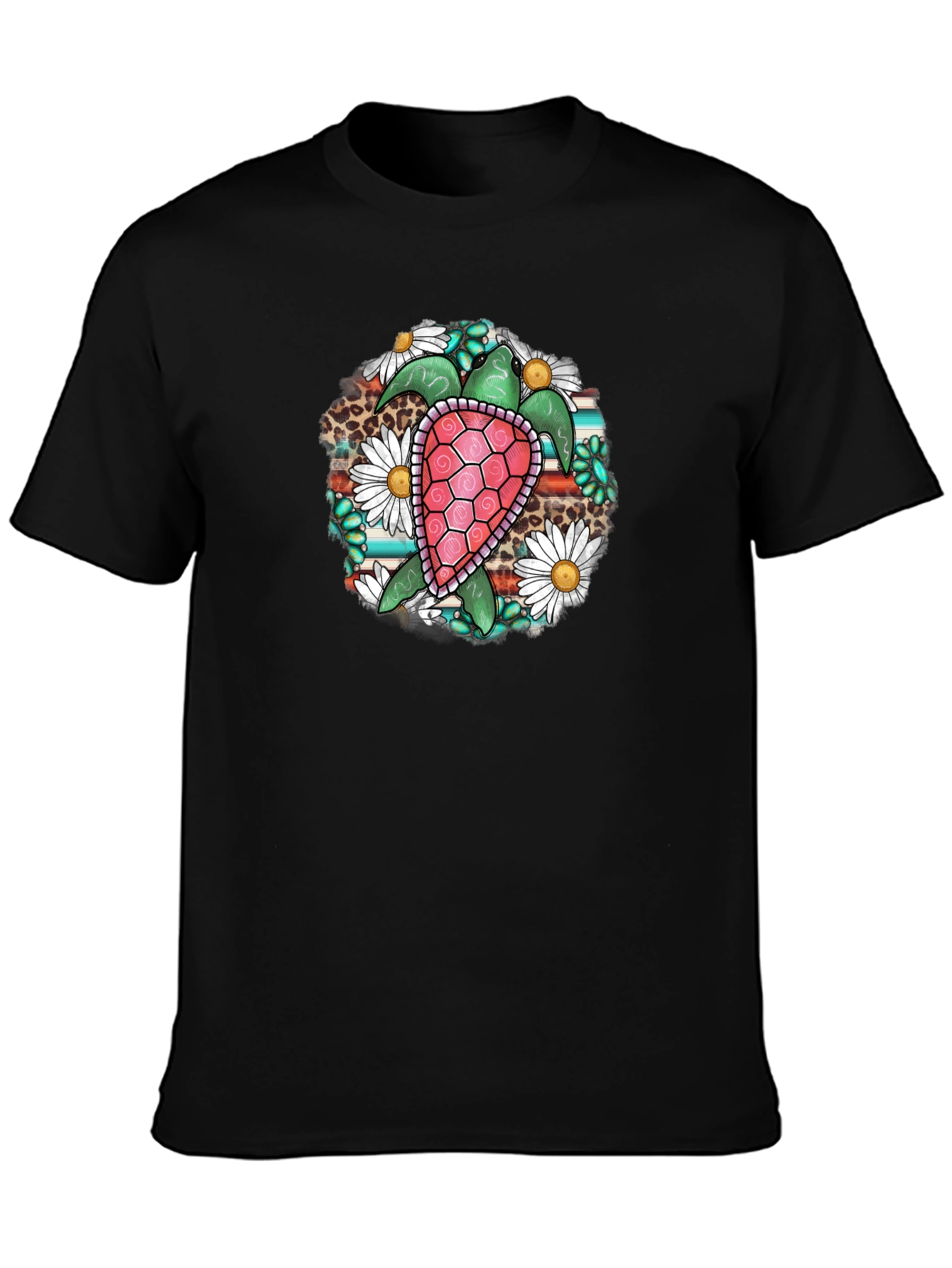 Turtle Floral Graphic Tee - Black