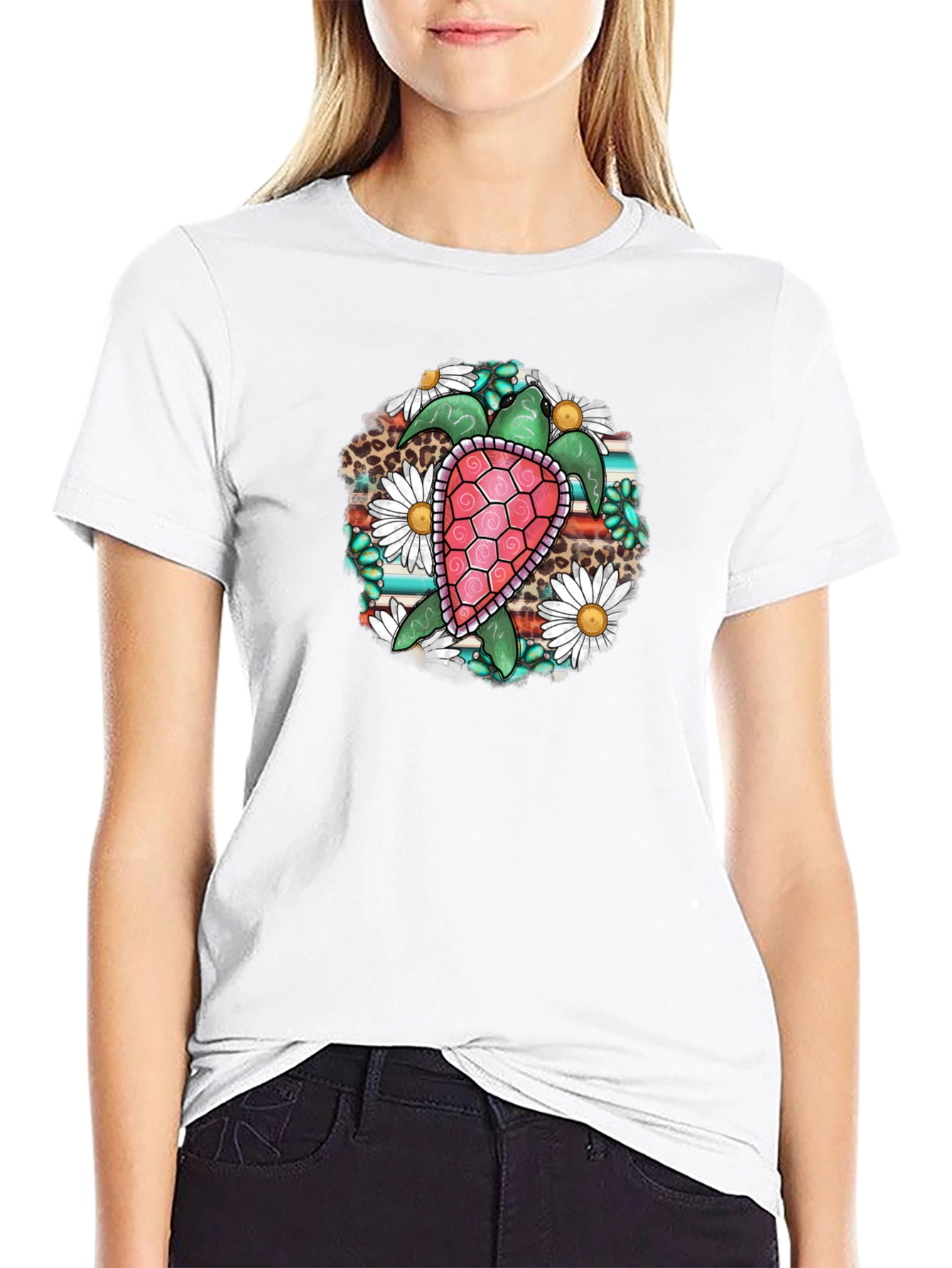 Turtle Floral Graphic Tee - Black