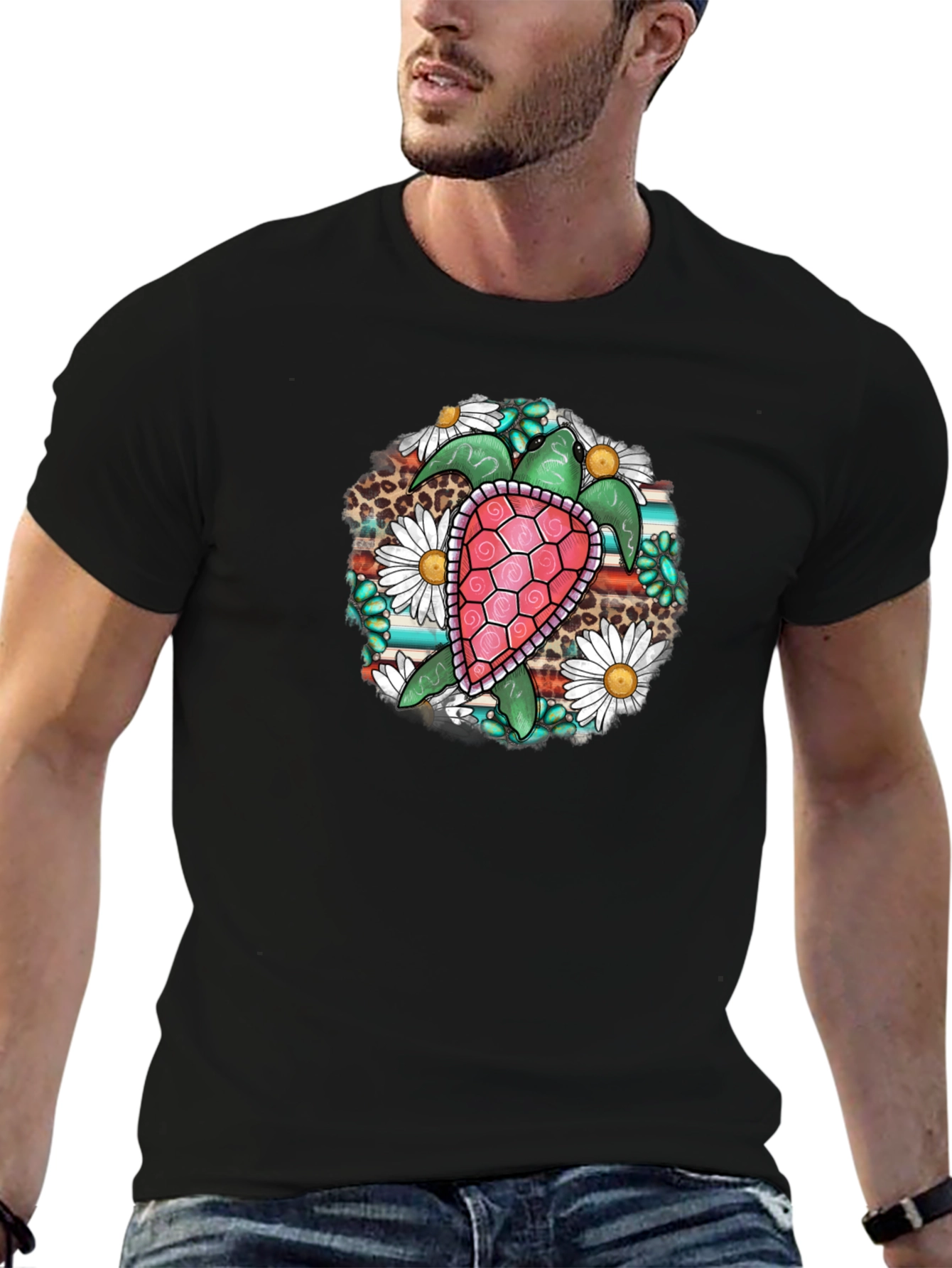 Turtle Floral Graphic Tee - Black