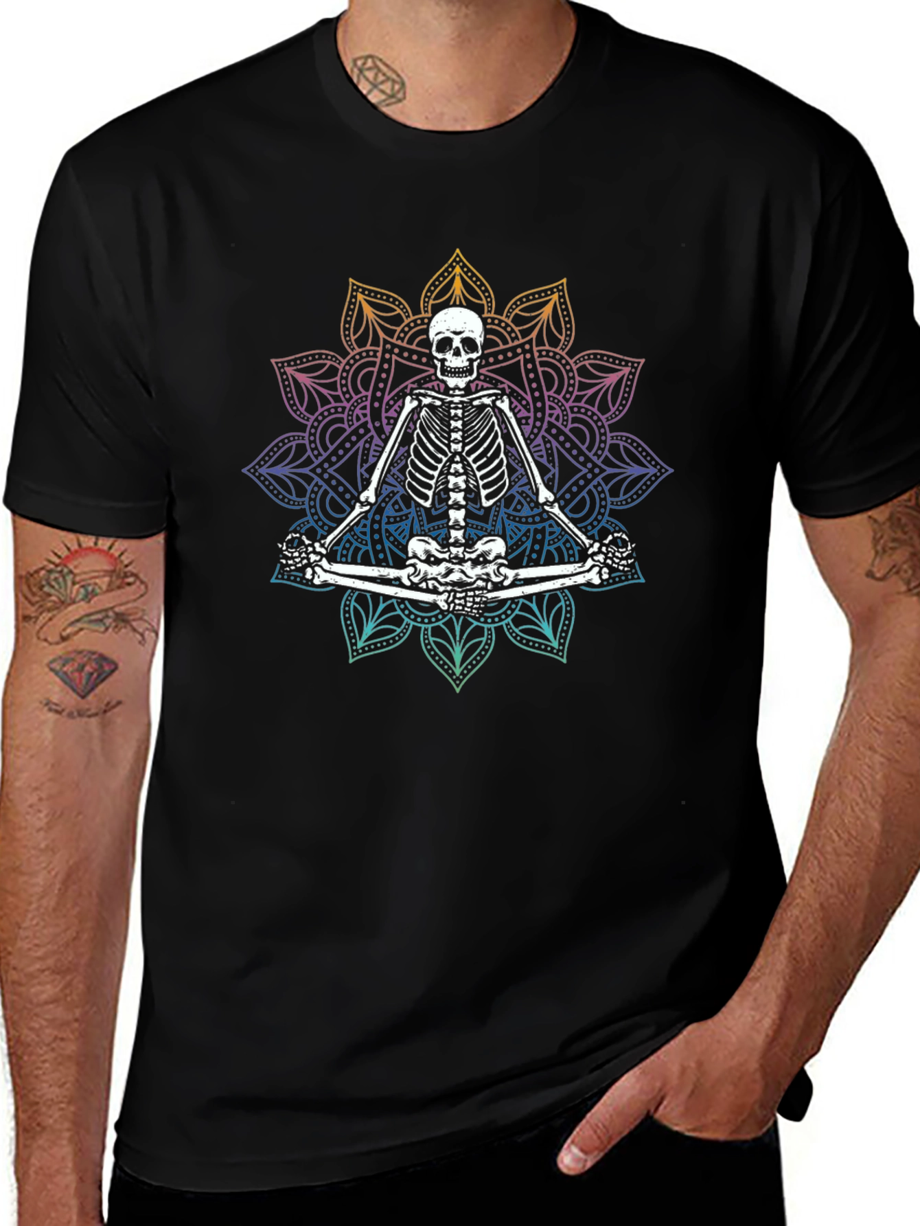 Meditating Skeleton Mandala T-Shirt - Gothic Yoga Tee