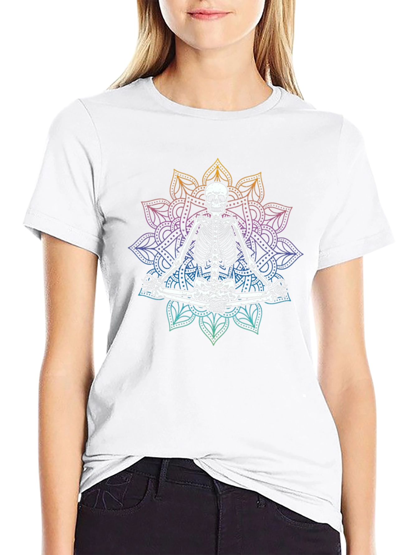 Meditating Skeleton Mandala T-Shirt - Gothic Yoga Tee