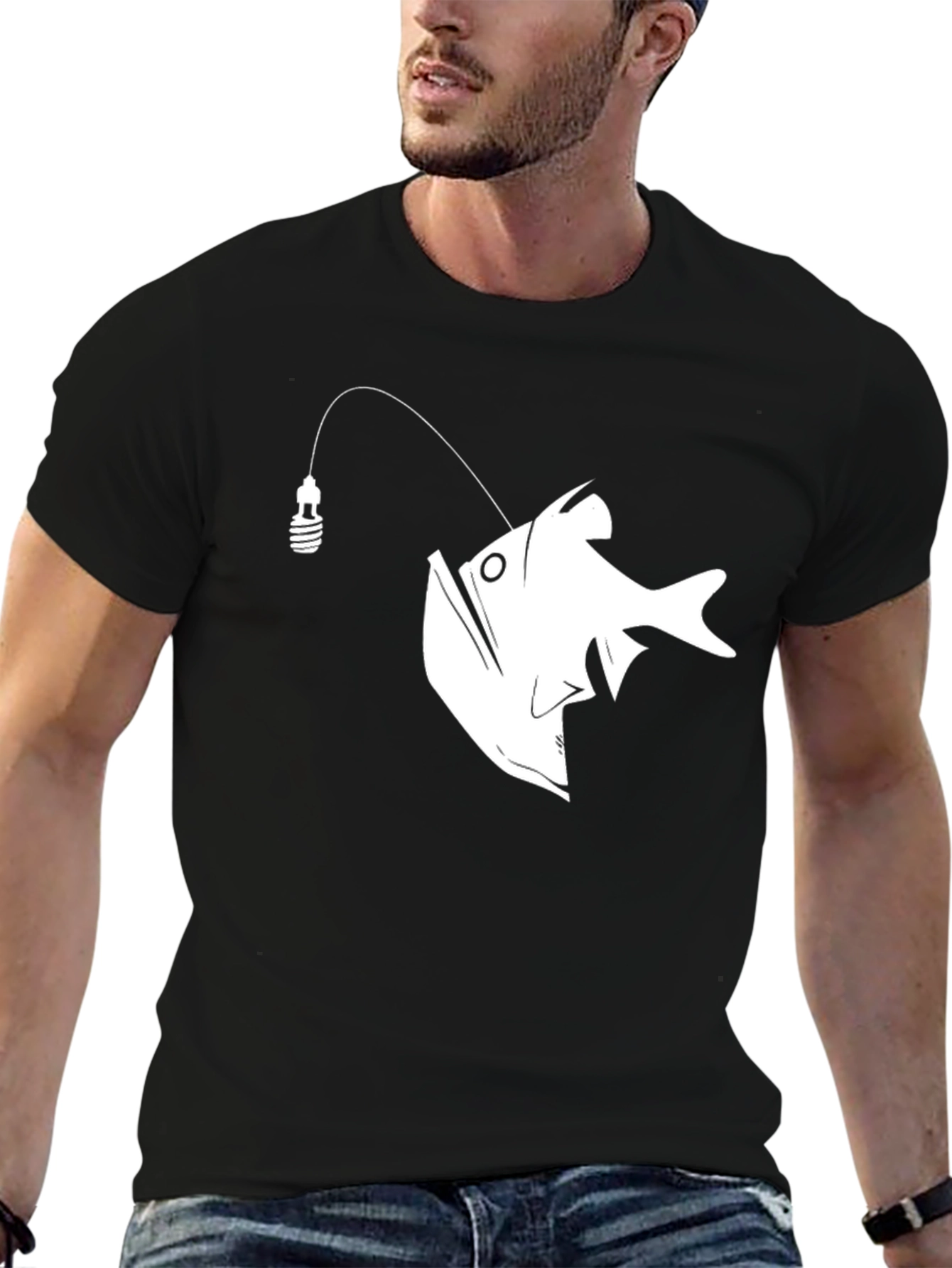 Anglerfish Graphic Tee - Black Cotton T-Shirt