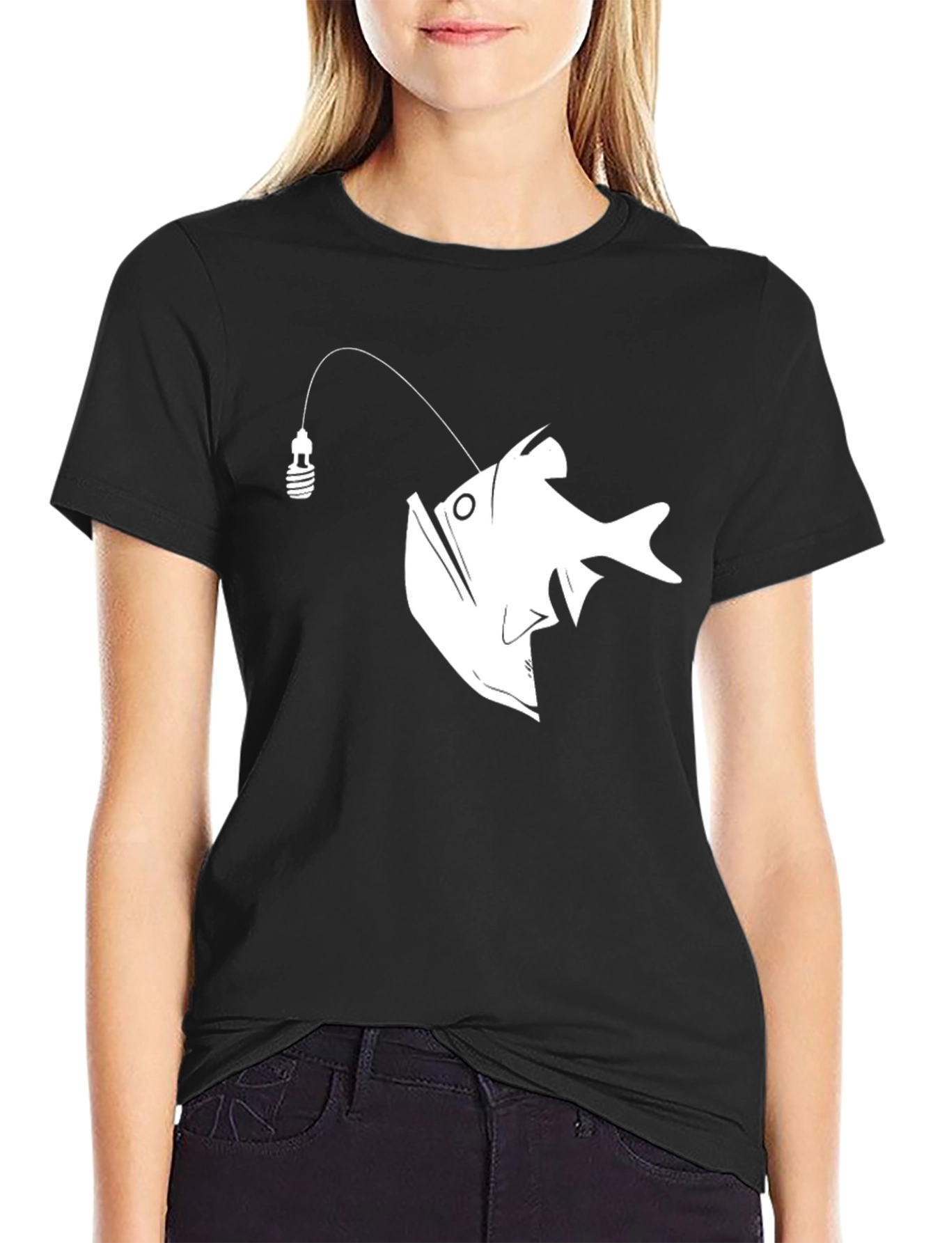 Anglerfish Graphic Tee - Black Cotton T-Shirt
