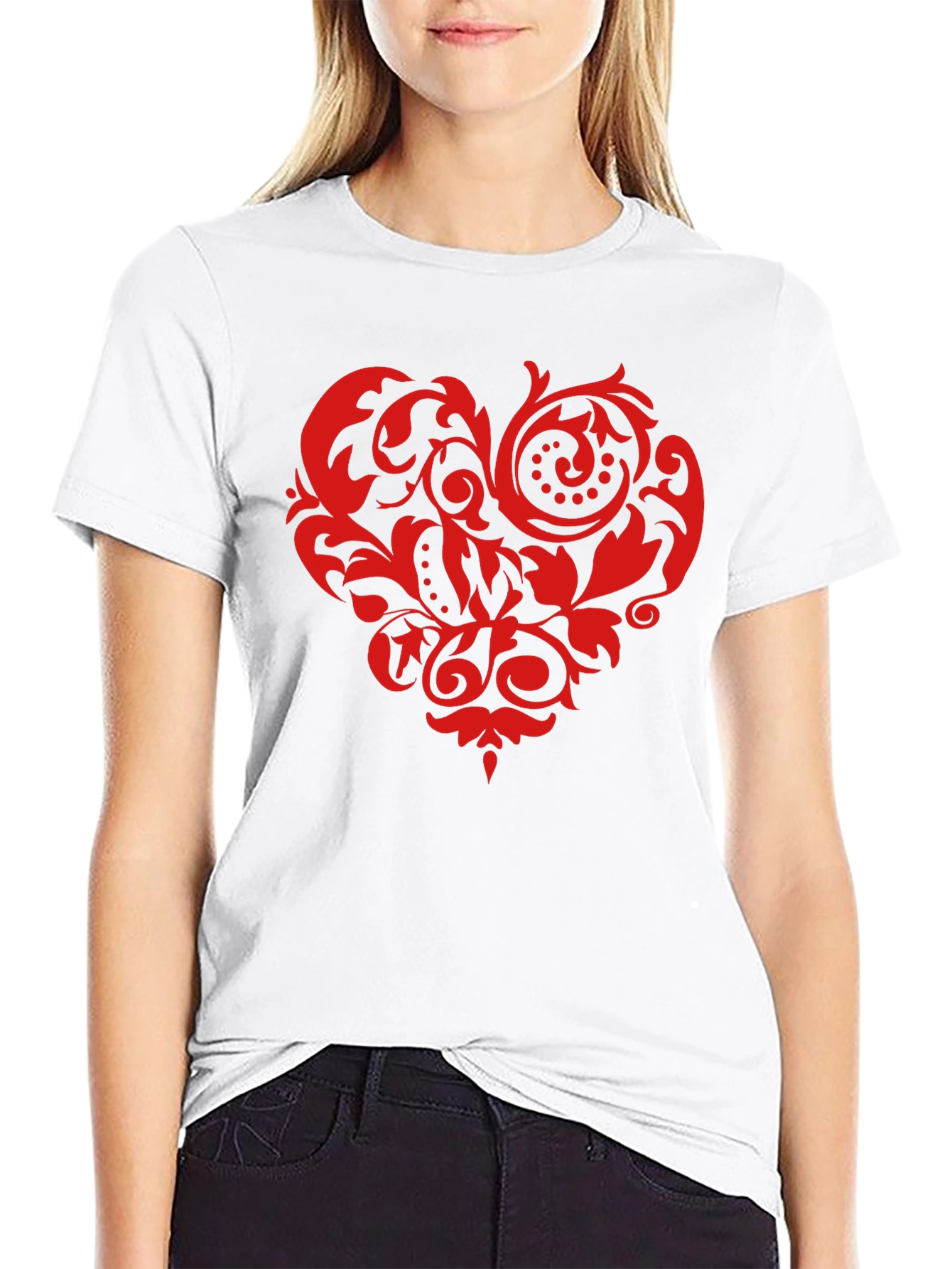 Stylish Black T-Shirt with Red Heart Design
