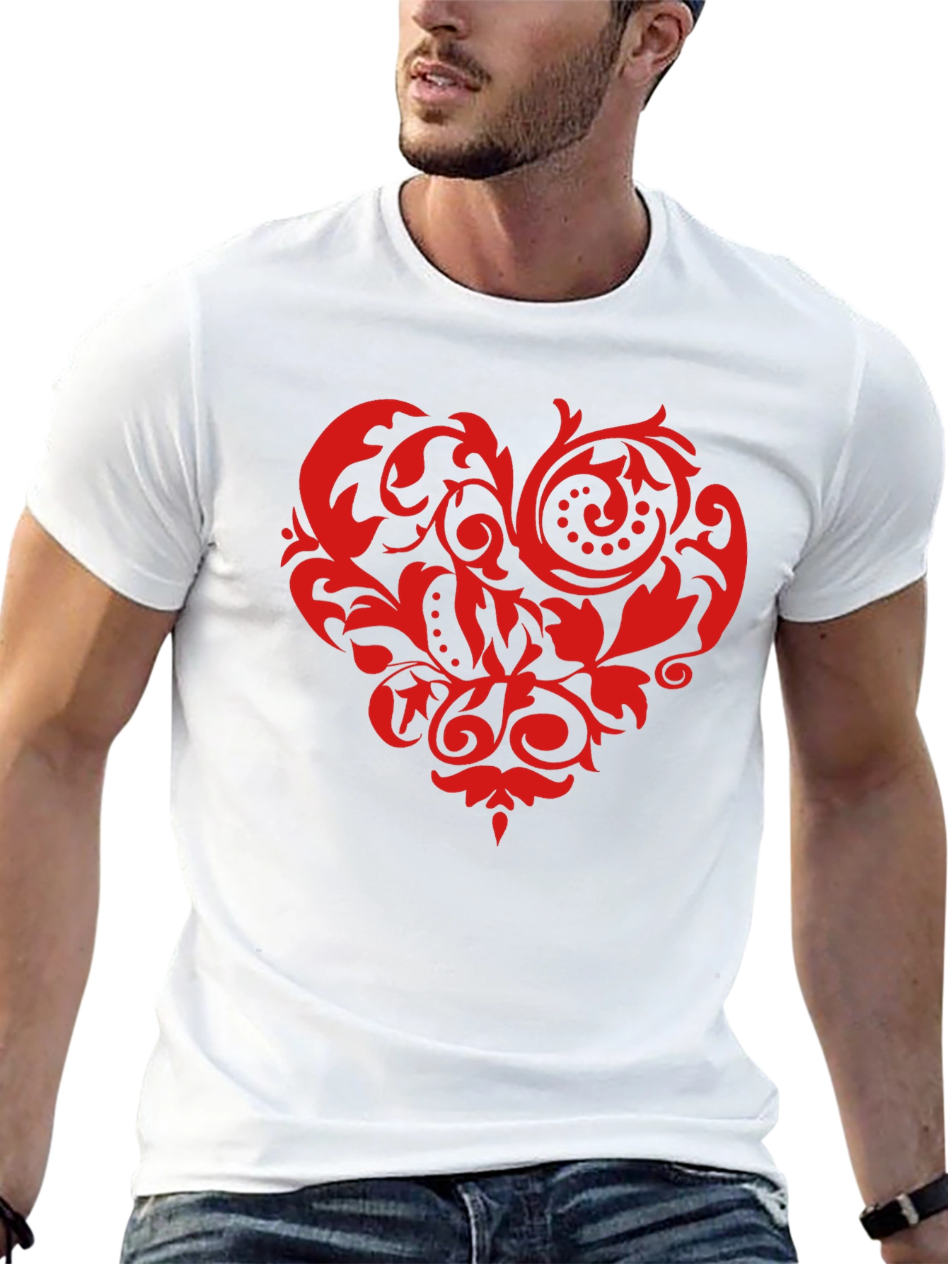 Stylish Black T-Shirt with Red Heart Design