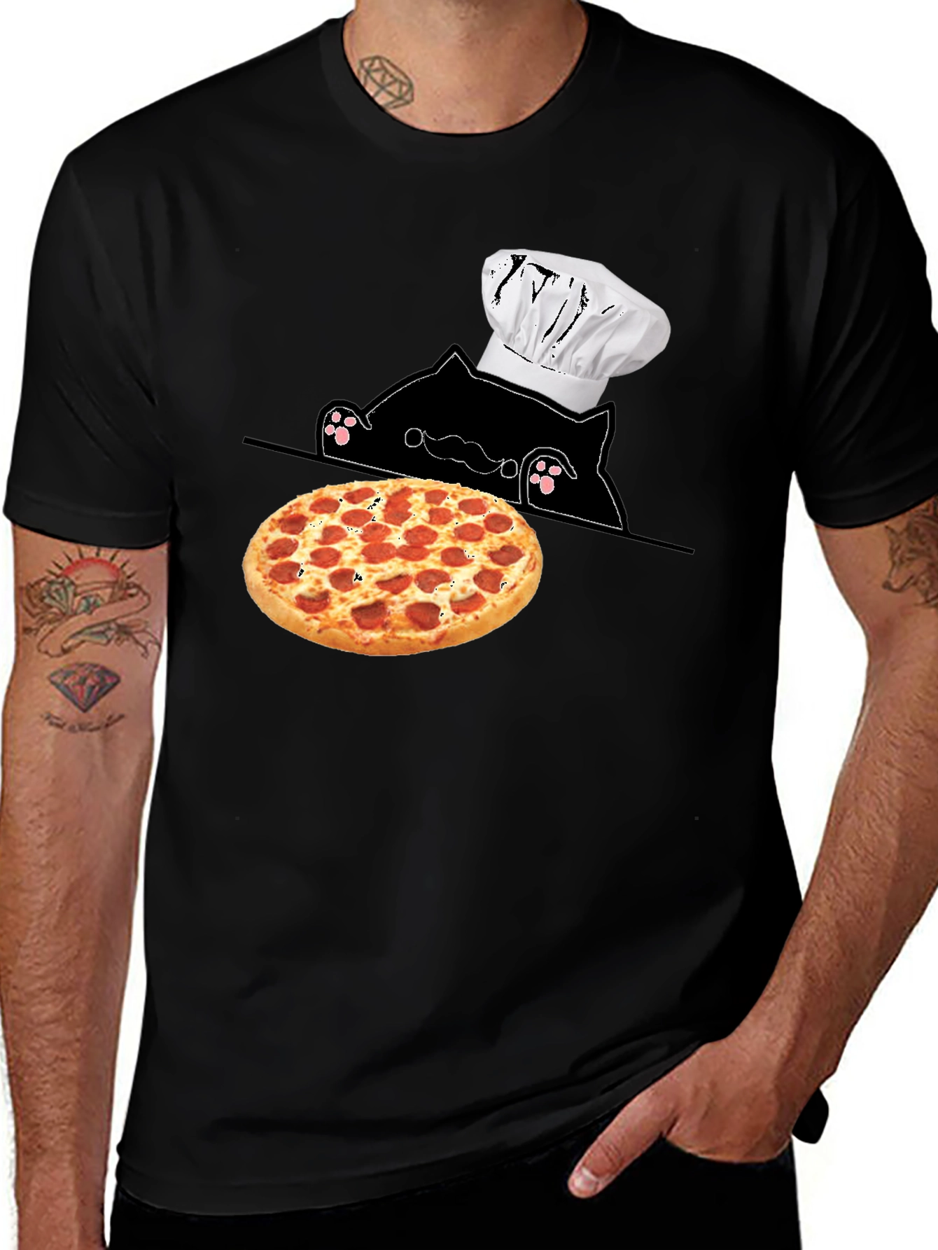 Cat Chef Pizza T-Shirt - Novelty Graphic Tee