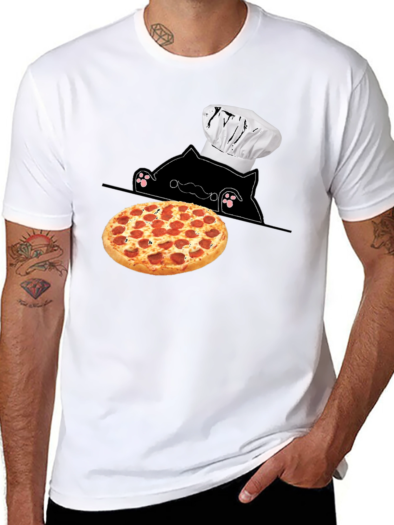 Cat Chef Pizza T-Shirt - Novelty Graphic Tee