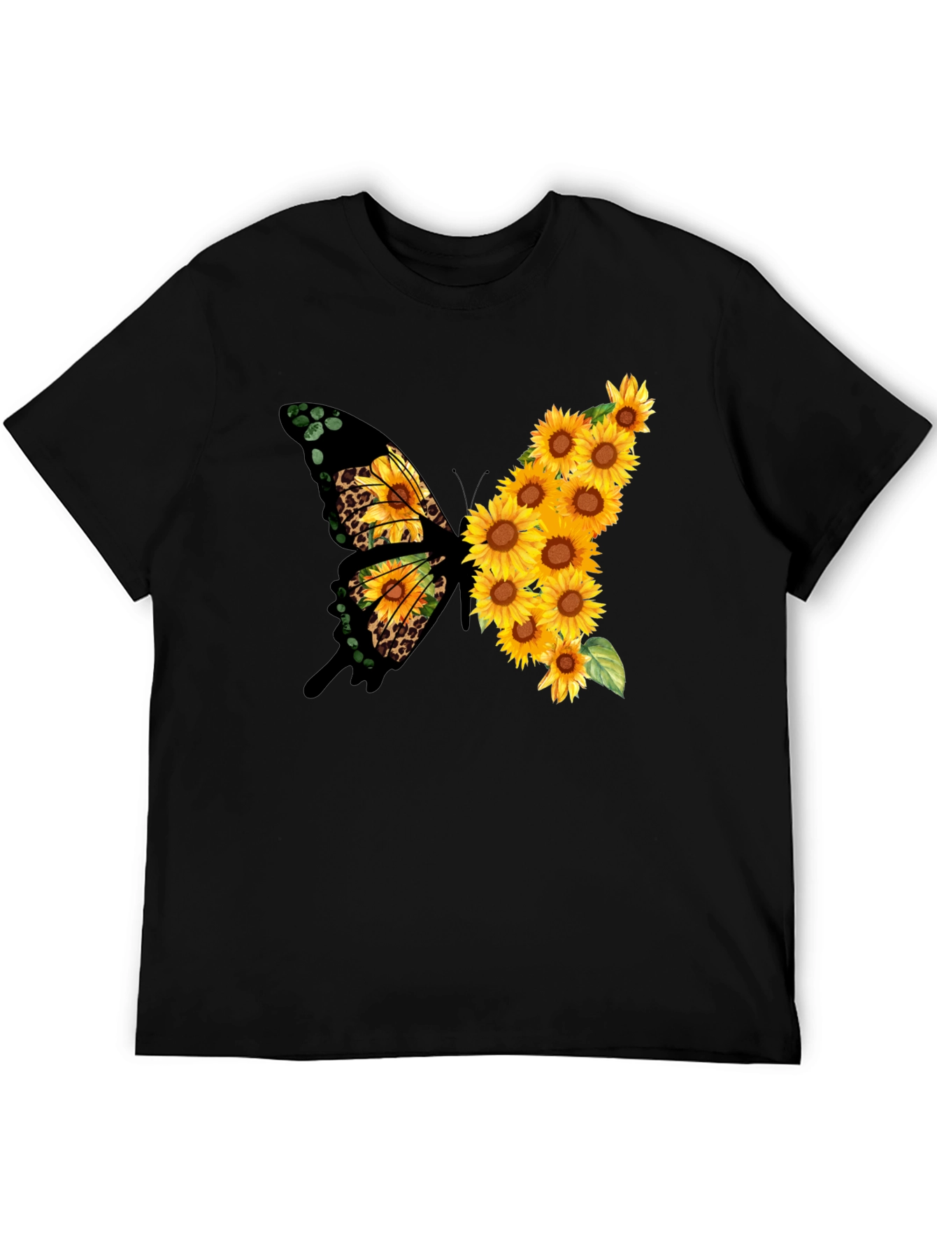Sunflower Butterfly Print Black Tee