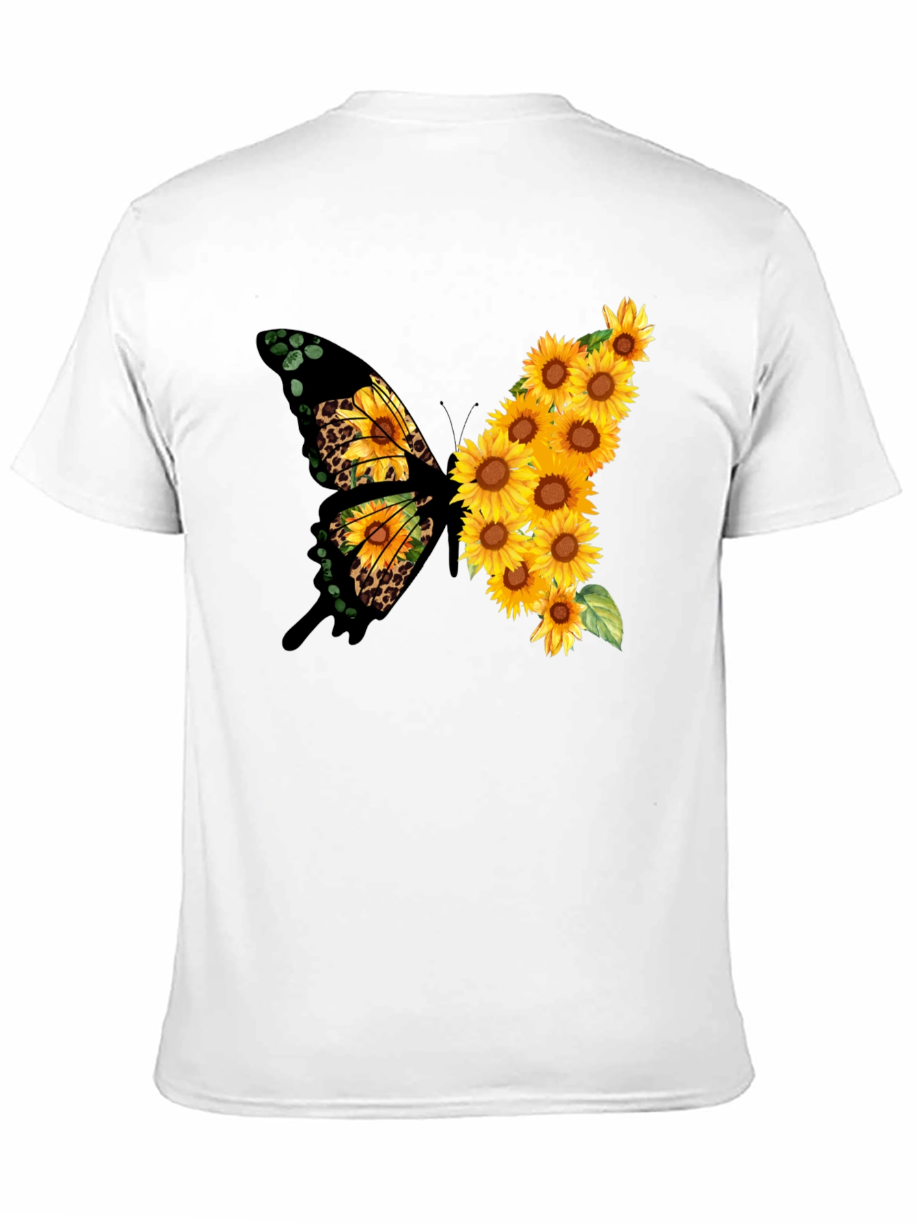 Sunflower Butterfly Print Black Tee