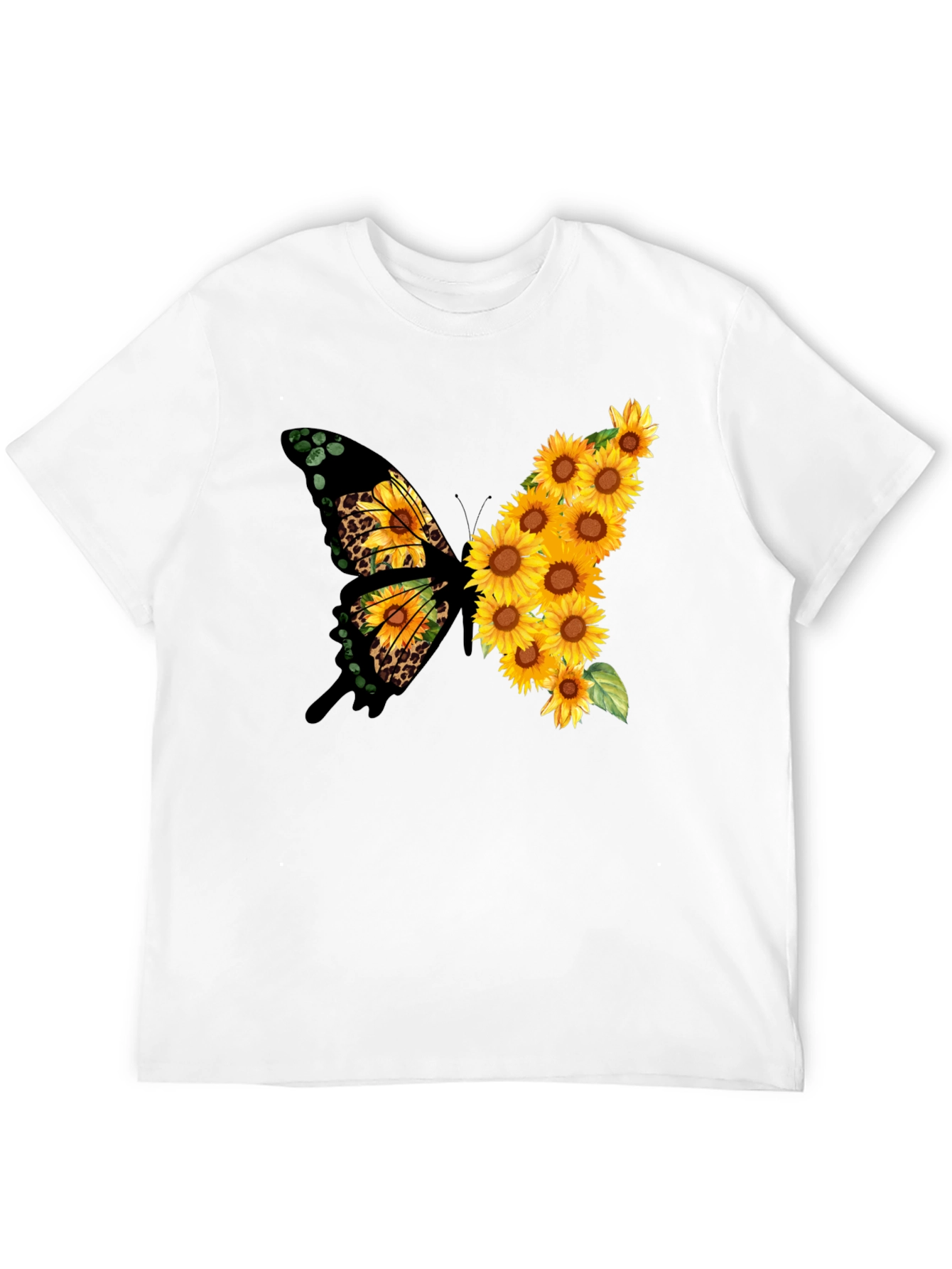 Sunflower Butterfly Print Black Tee
