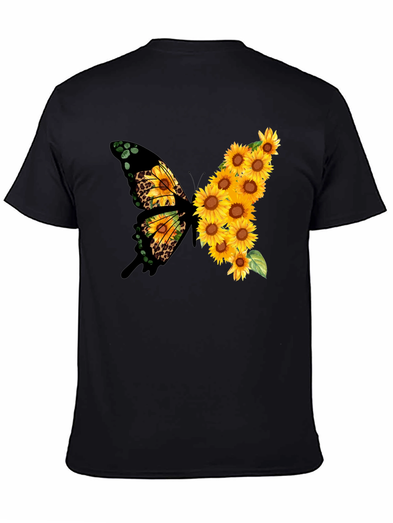 Sunflower Butterfly Print Black Tee
