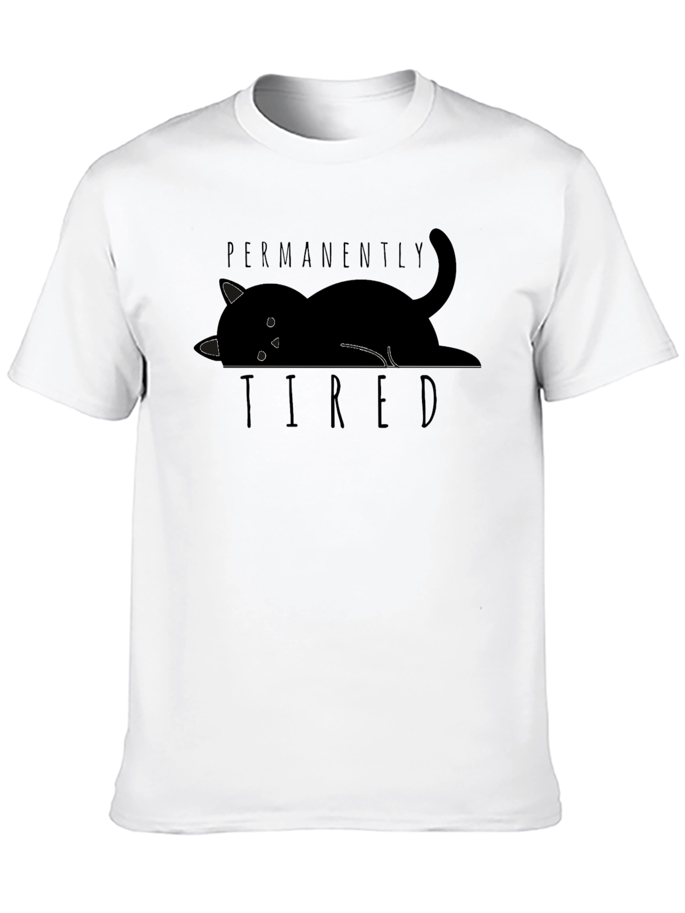 Permanently Tired Cat Graphic Black T-Shirt