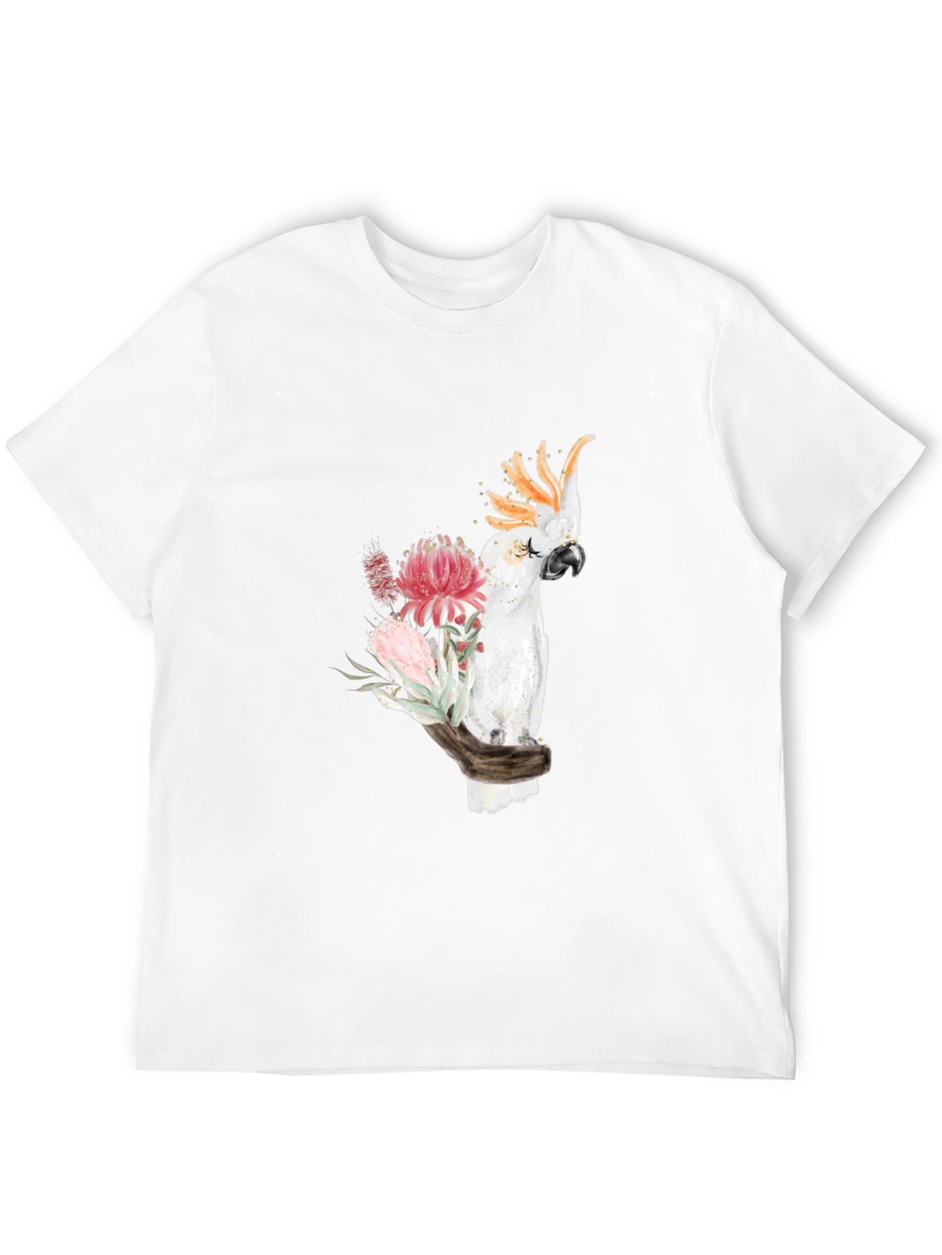Cockatoo Floral Print T-Shirt - Black