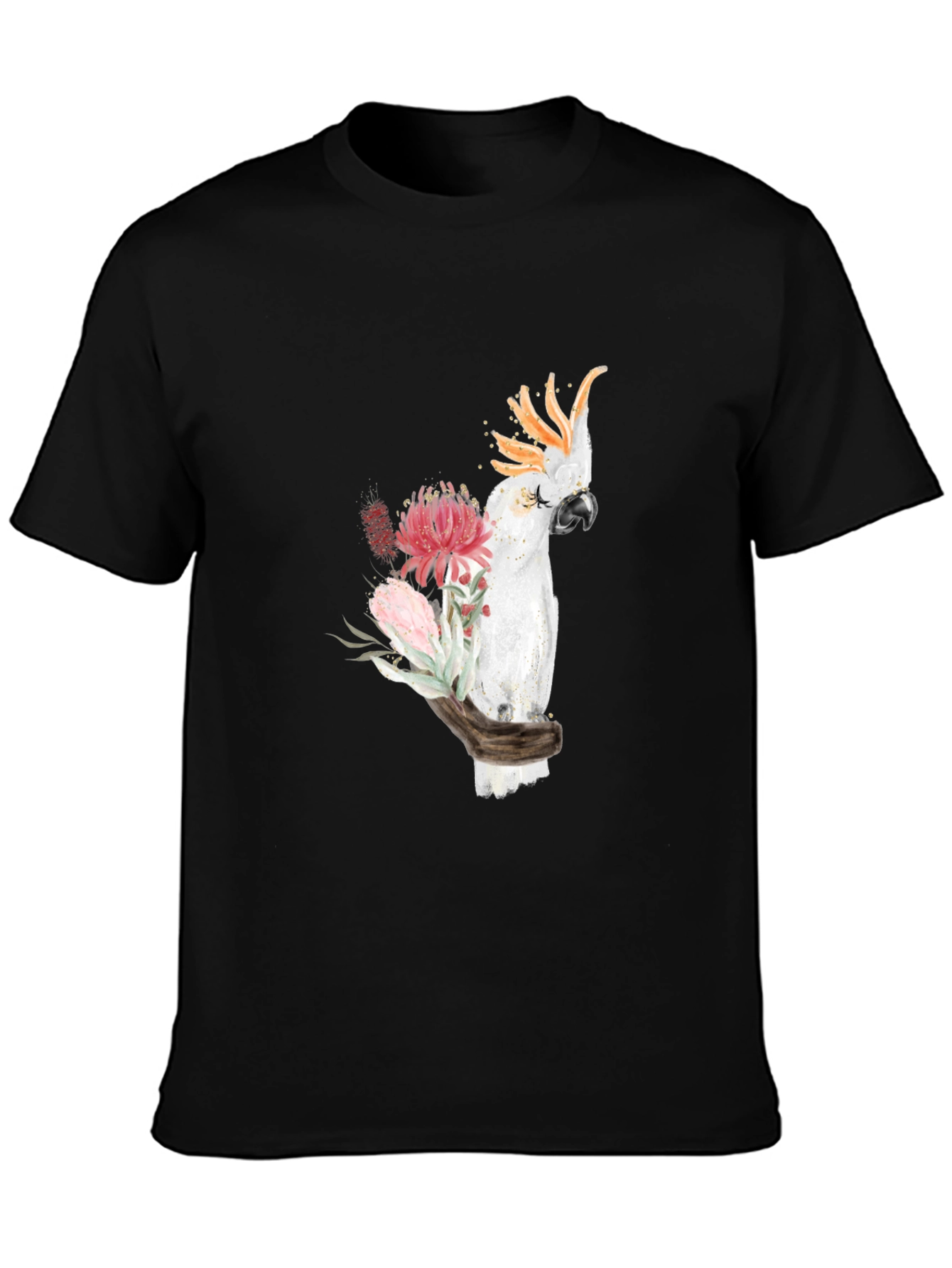 Cockatoo Floral Print T-Shirt - Black