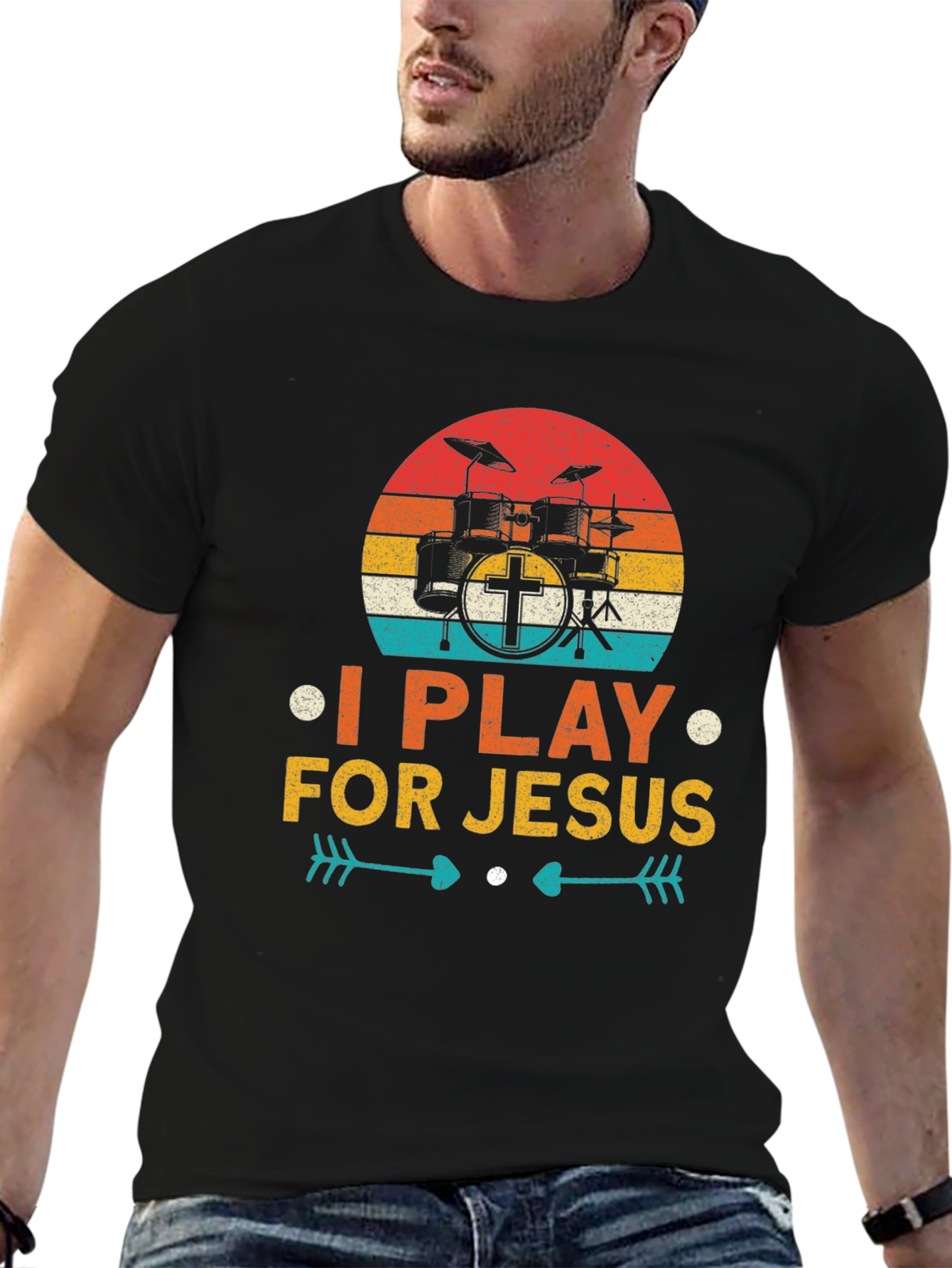 I Play For Jesus Drummer T-Shirt Christian Tee
