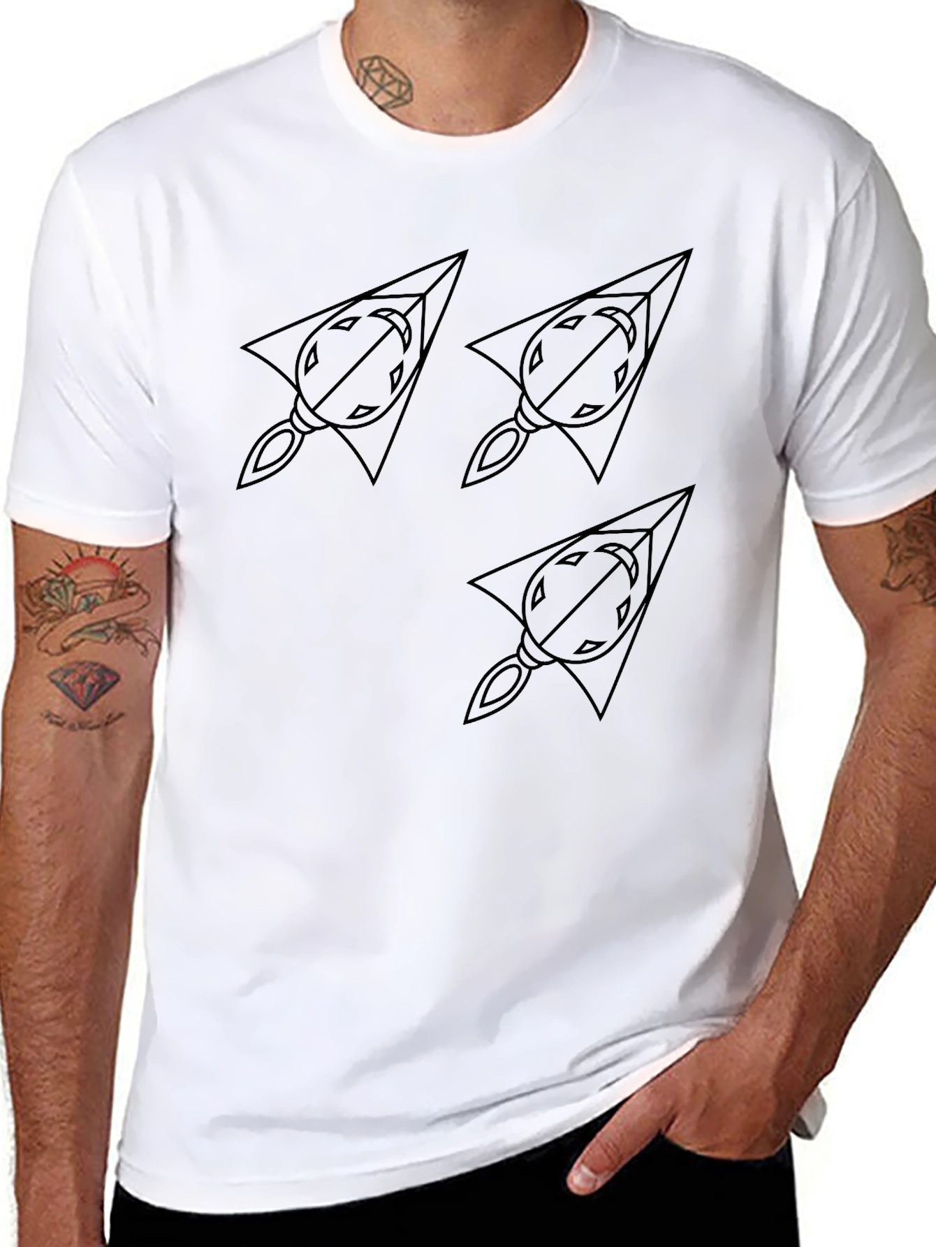 Geometric Arrowhead Tee - Black Cotton Casual Wear