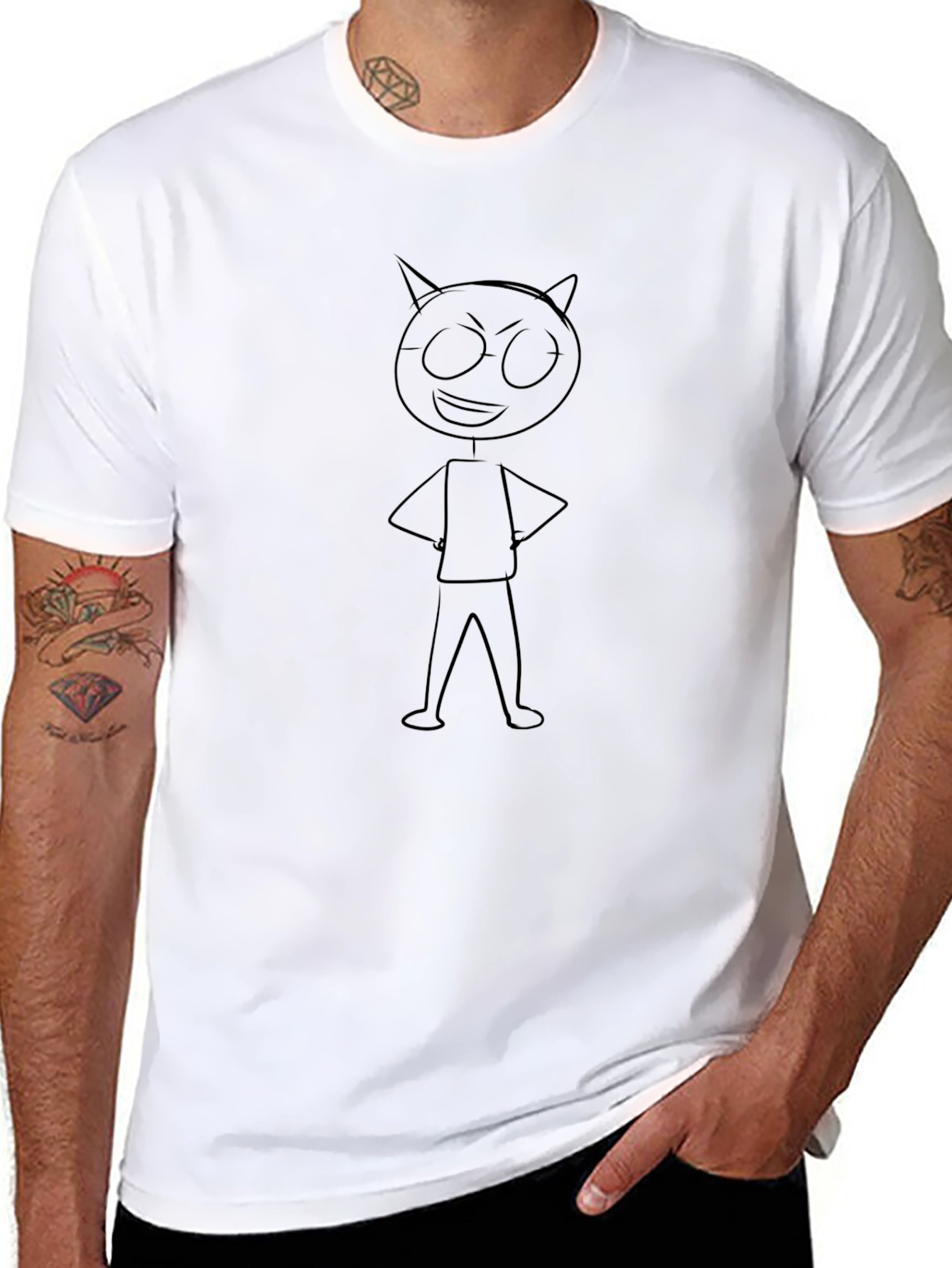 Mens Black T-Shirt Devil Stick Figure Graphic Tee