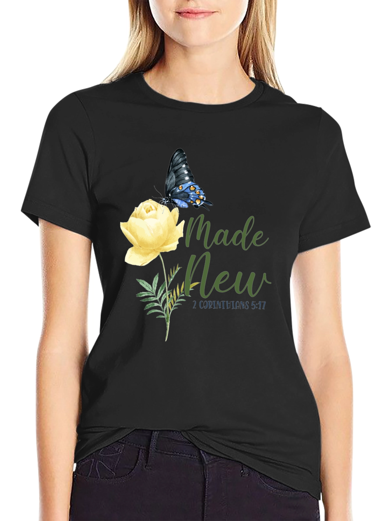 Made New Christian T-Shirt with Butterfly and Rose