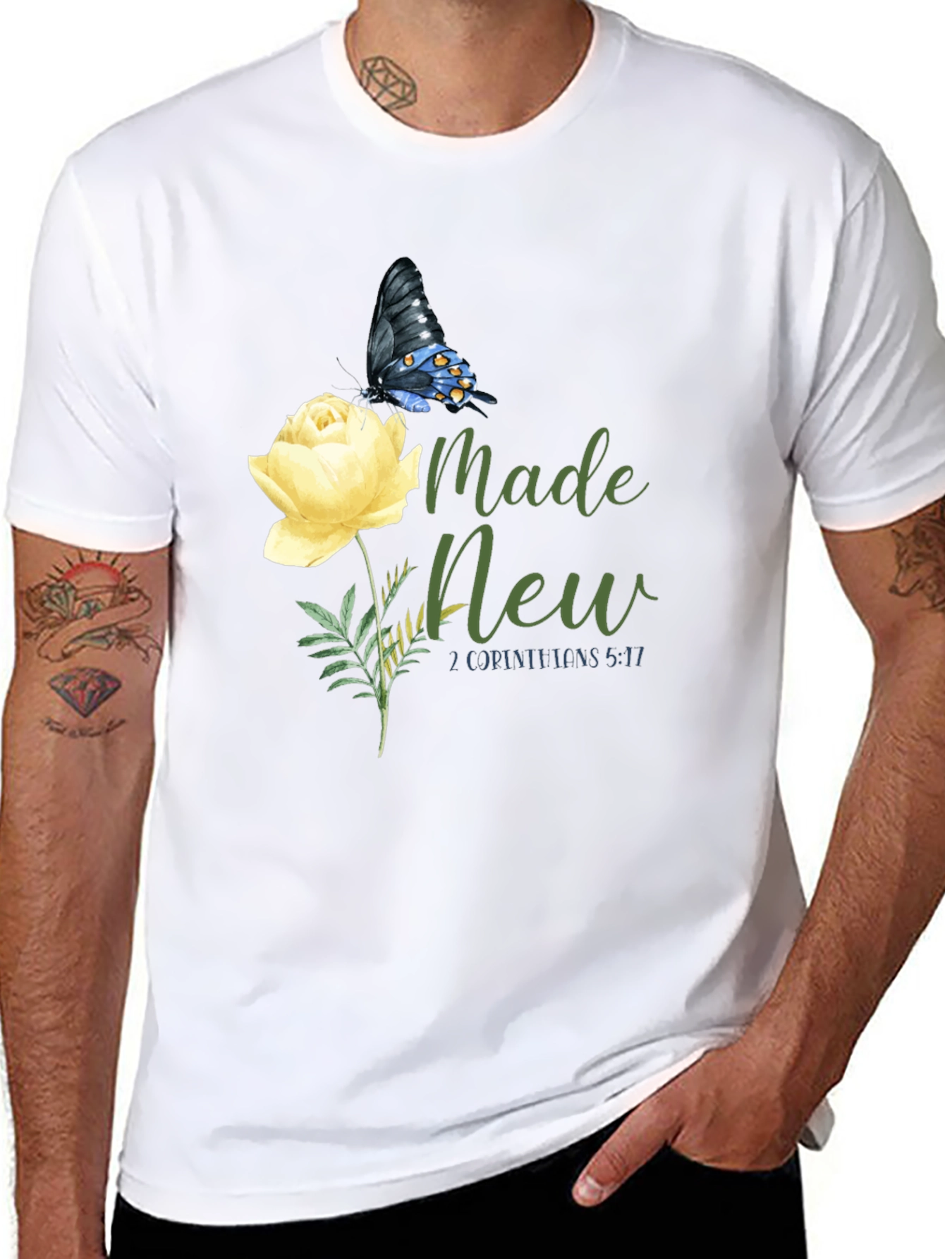 Made New Christian T-Shirt with Butterfly and Rose
