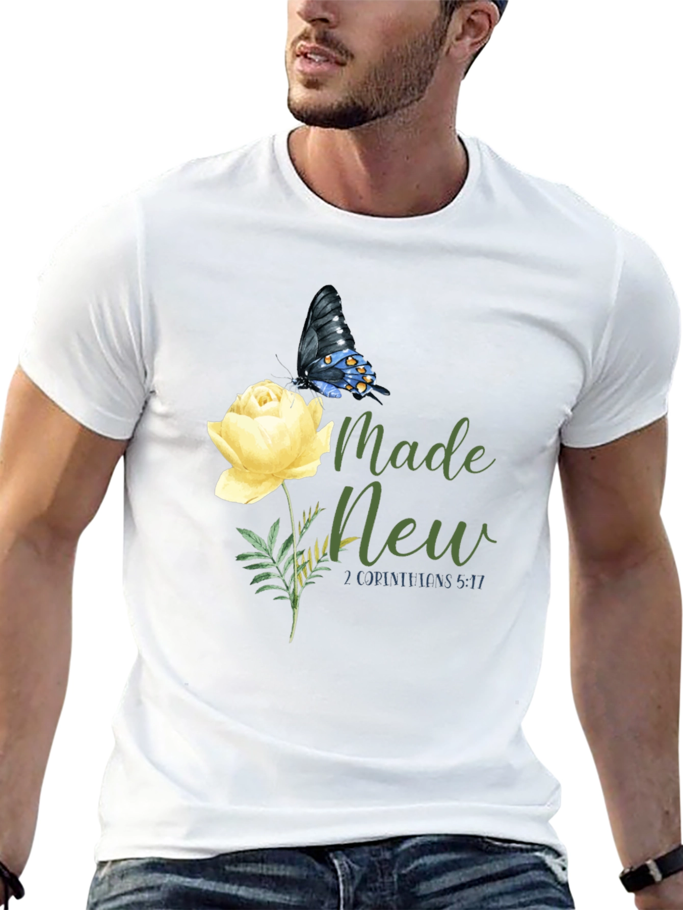 Made New Christian T-Shirt with Butterfly and Rose