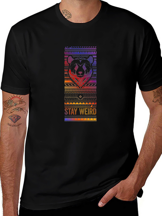 Stay Weird Panda Graphic Black T-Shirt