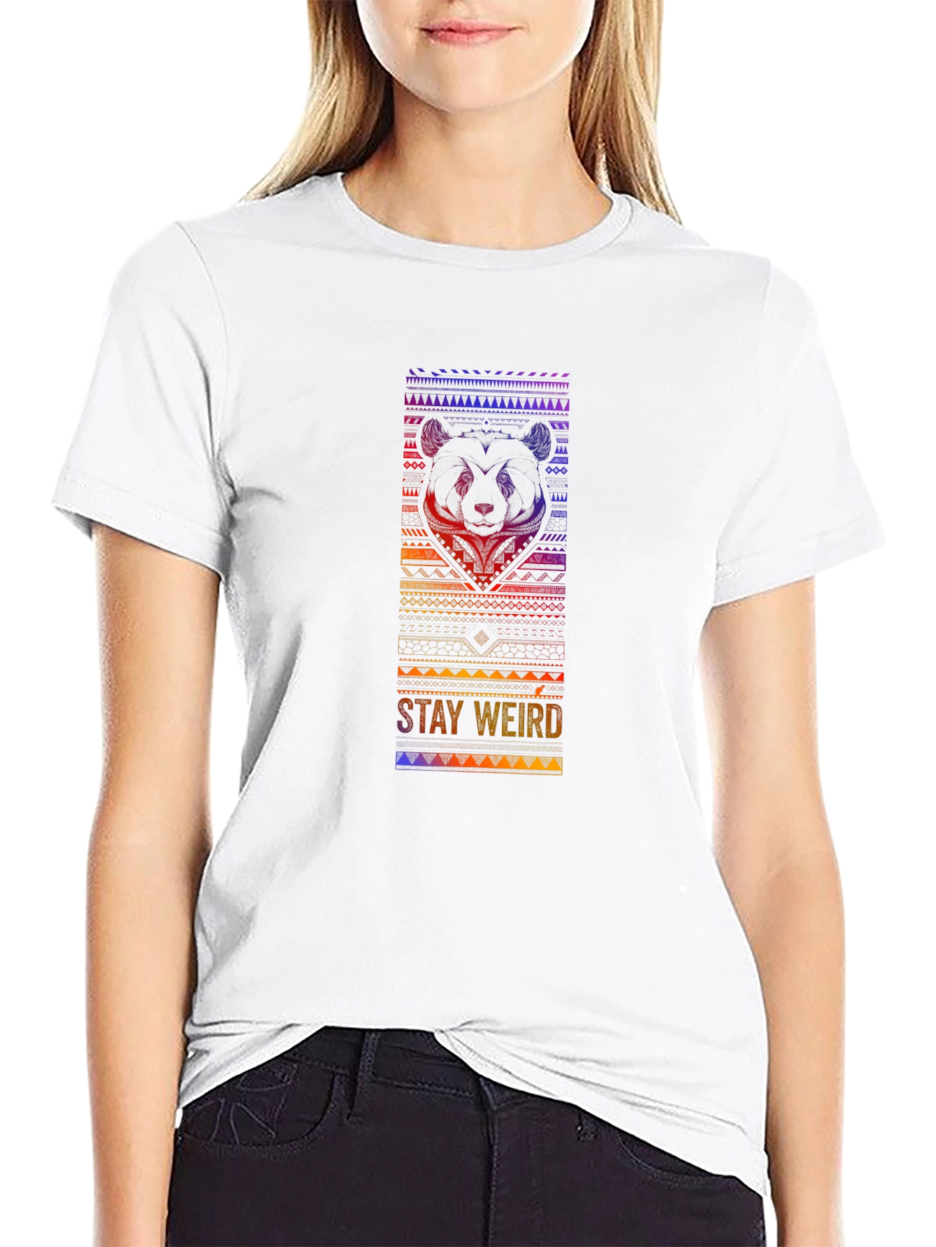 Stay Weird Panda Graphic Black T-Shirt