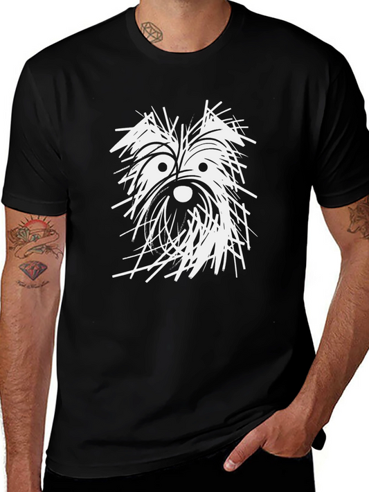 Dog Sketch Graphic Tee - Black Cotton T-Shirt