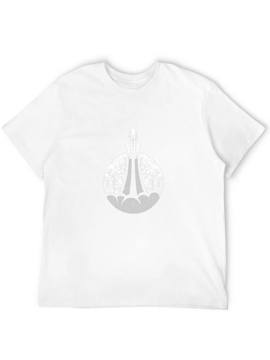 Rocket Launch Graphic Tee - Black Cotton Casual T-Shirt