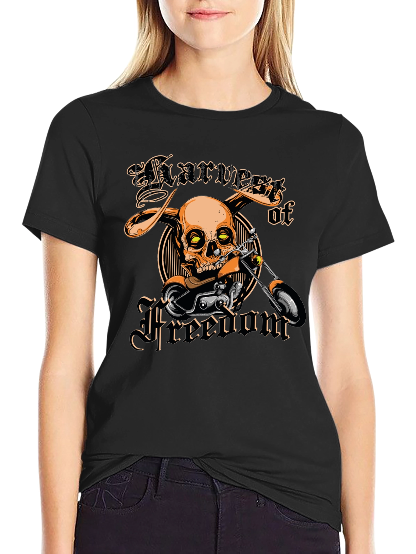 Harvest of Freedom Skull Motorcycle T-Shirt