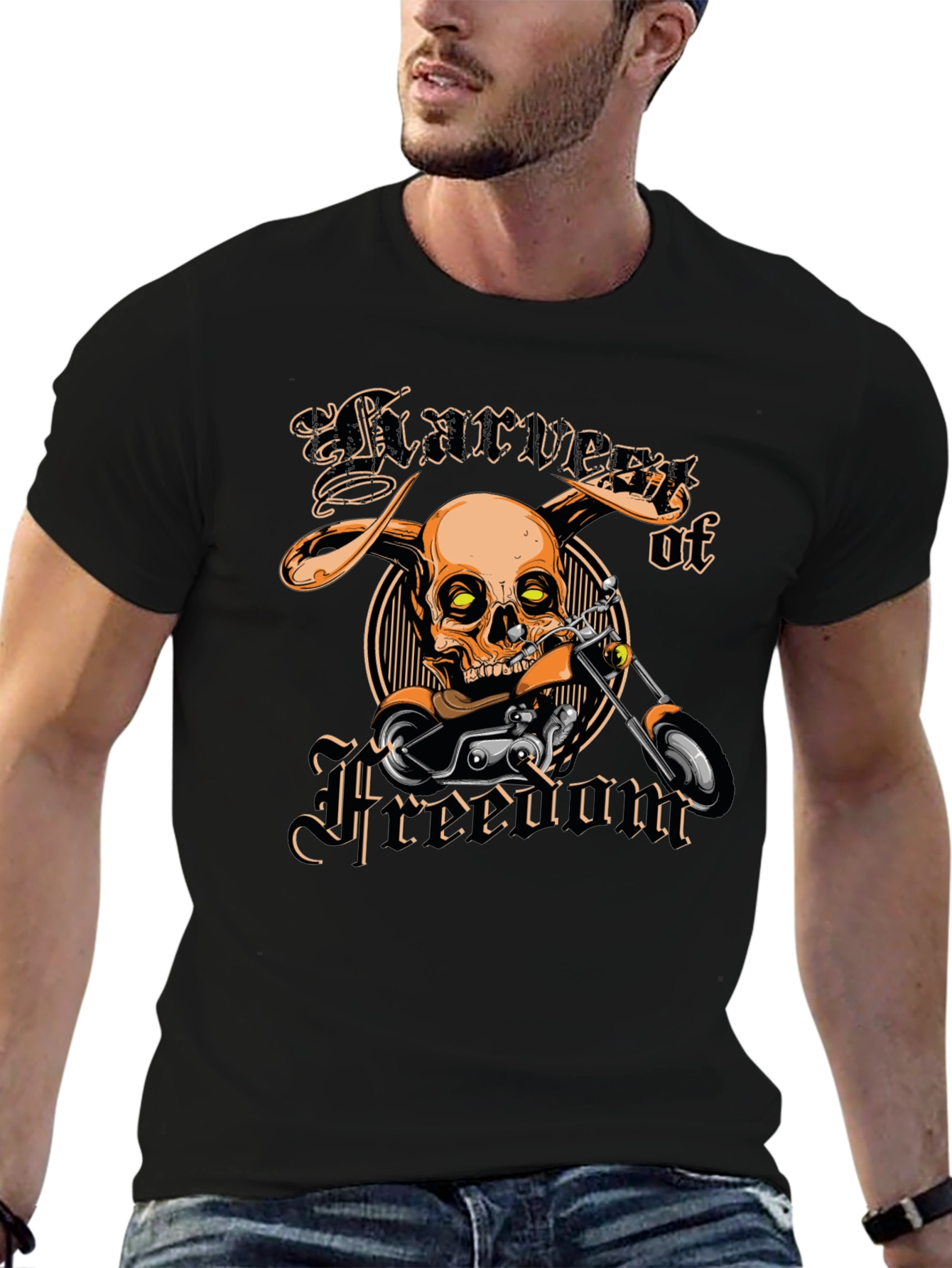Harvest of Freedom Skull Motorcycle T-Shirt