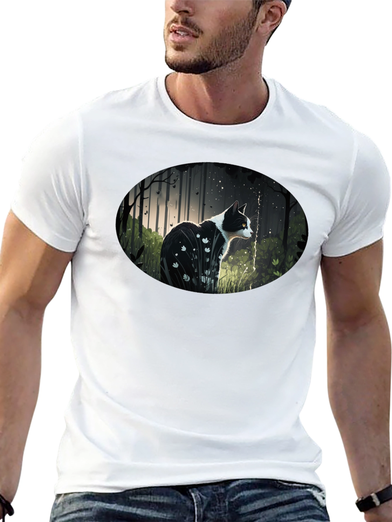 Cat in Forest Graphic T-Shirt