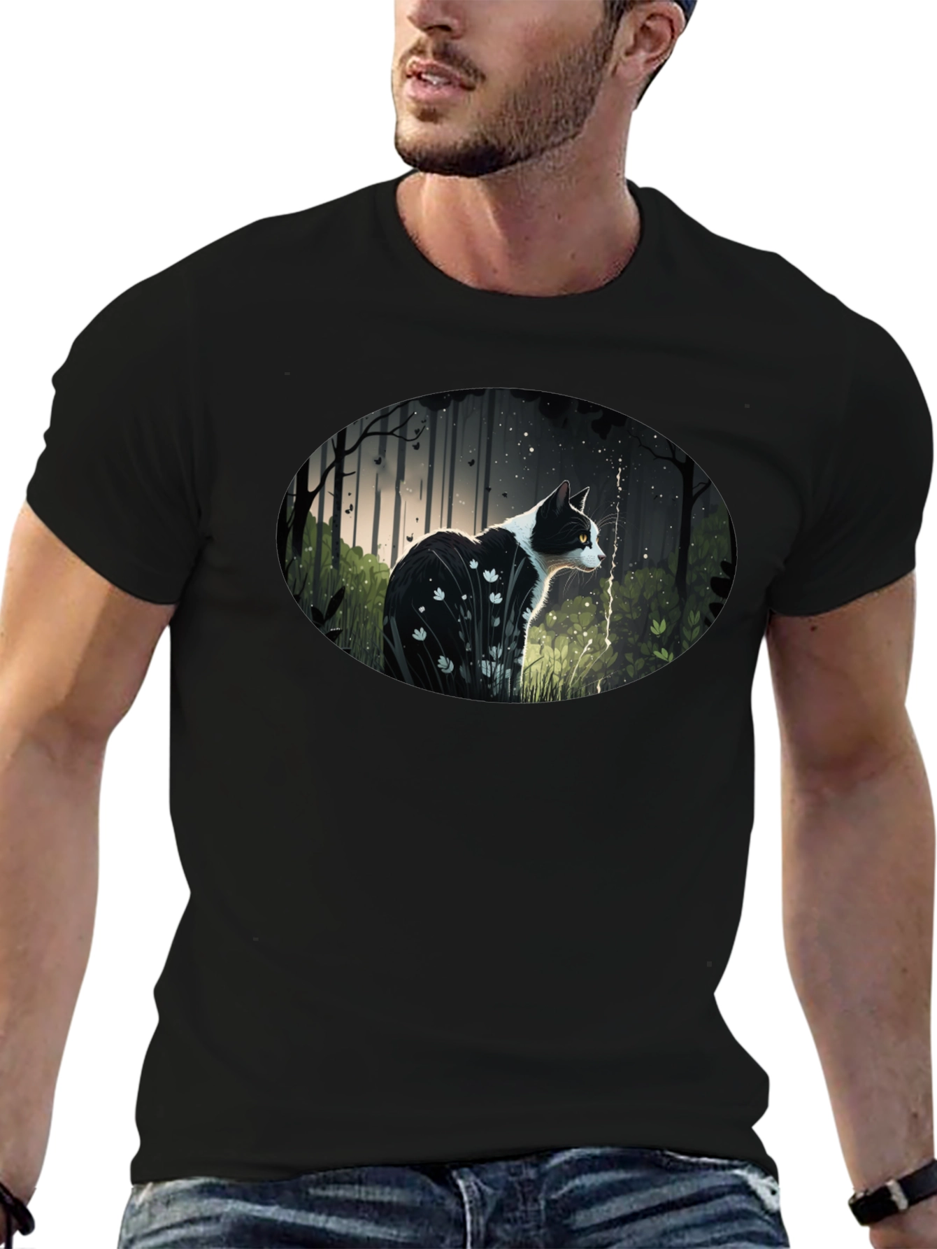 Cat in Forest Graphic T-Shirt